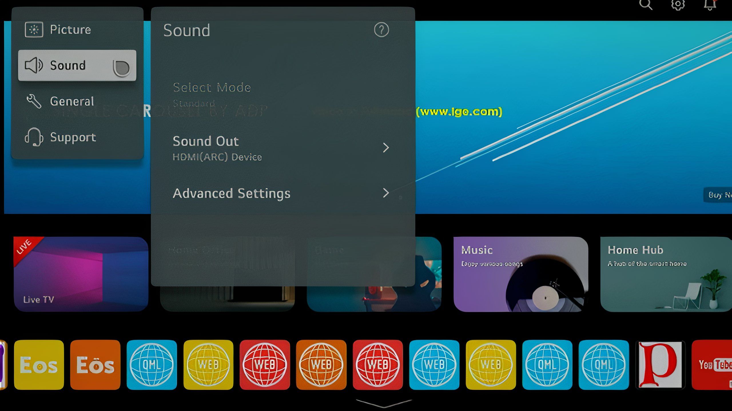 sound output settings in WebOS