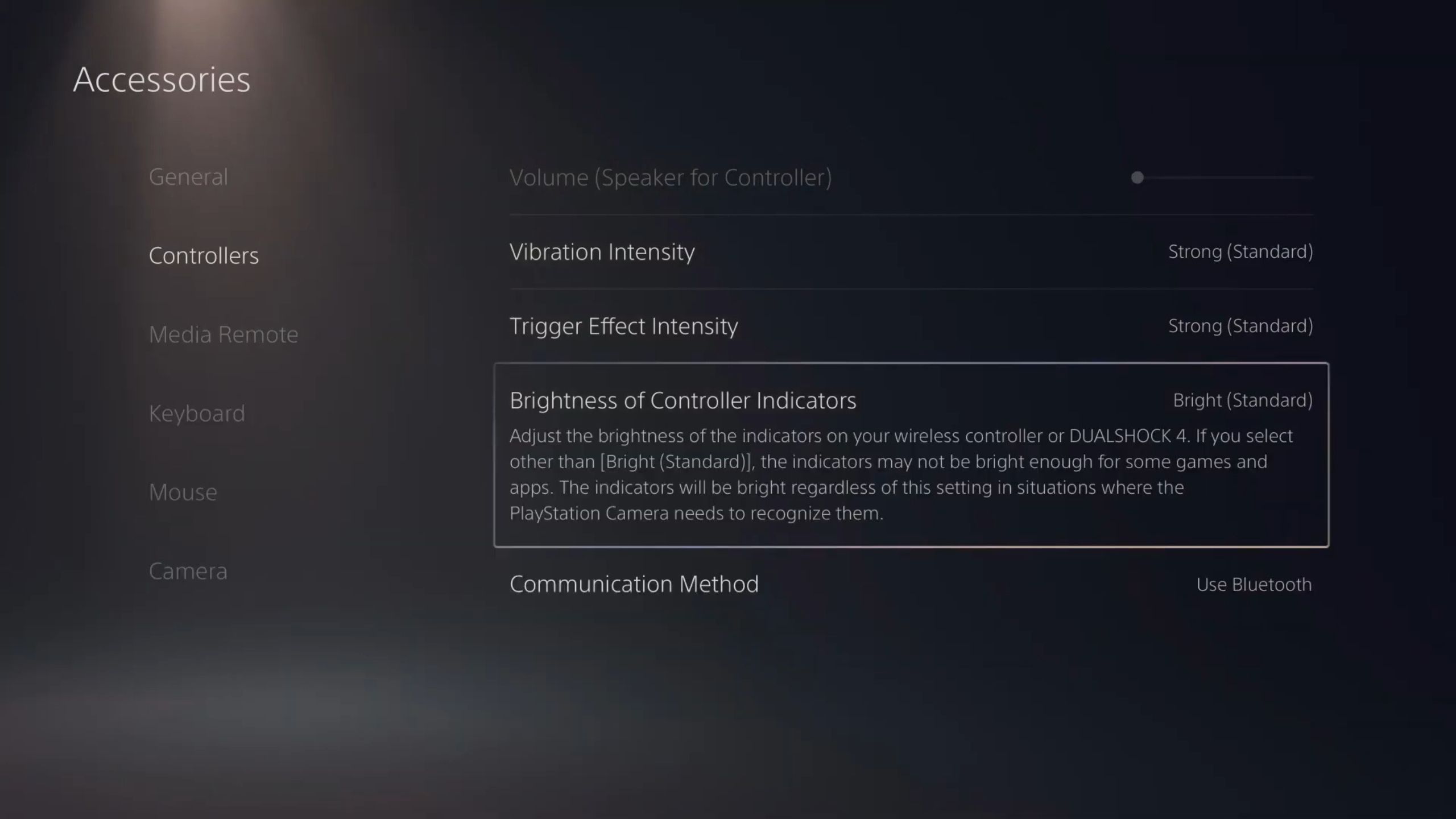 The brightness setting on PS5.