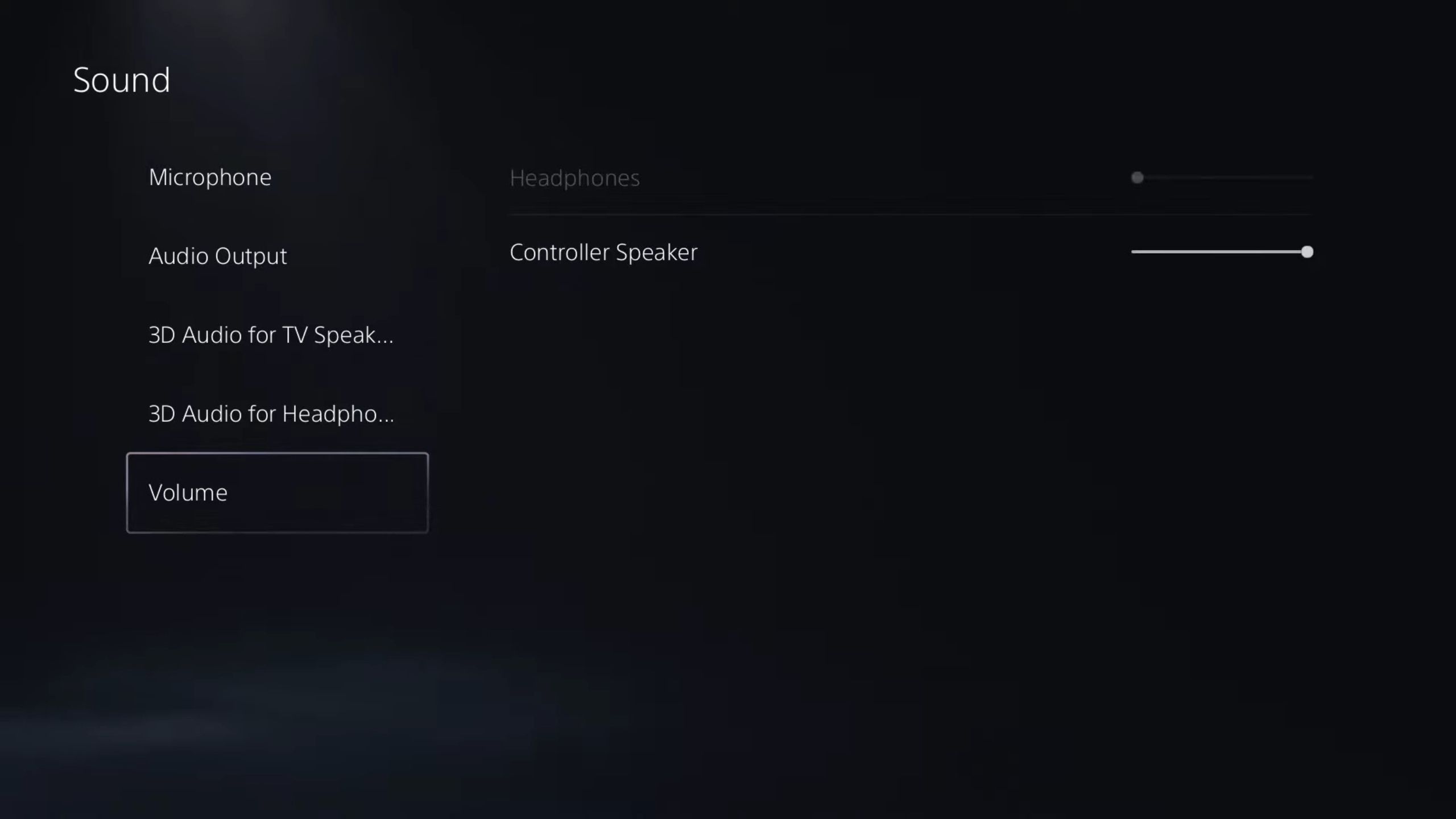 The PS5 sound settings menu.