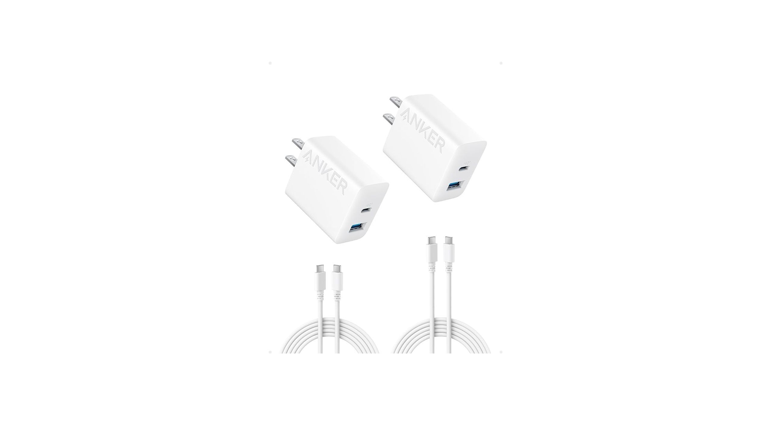 Blocos de carregamento USB-C Anker de 2 pacotes + cabo USB-C de 5 pés de 2 pacotes