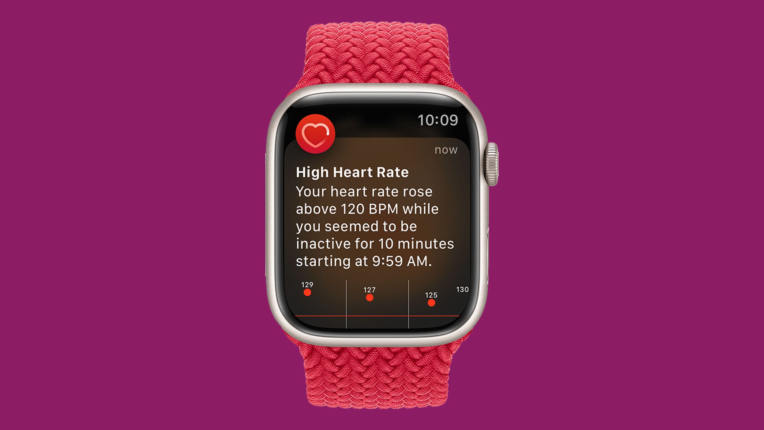 A High Heart Rate notification on an Apple Watch Series 7.