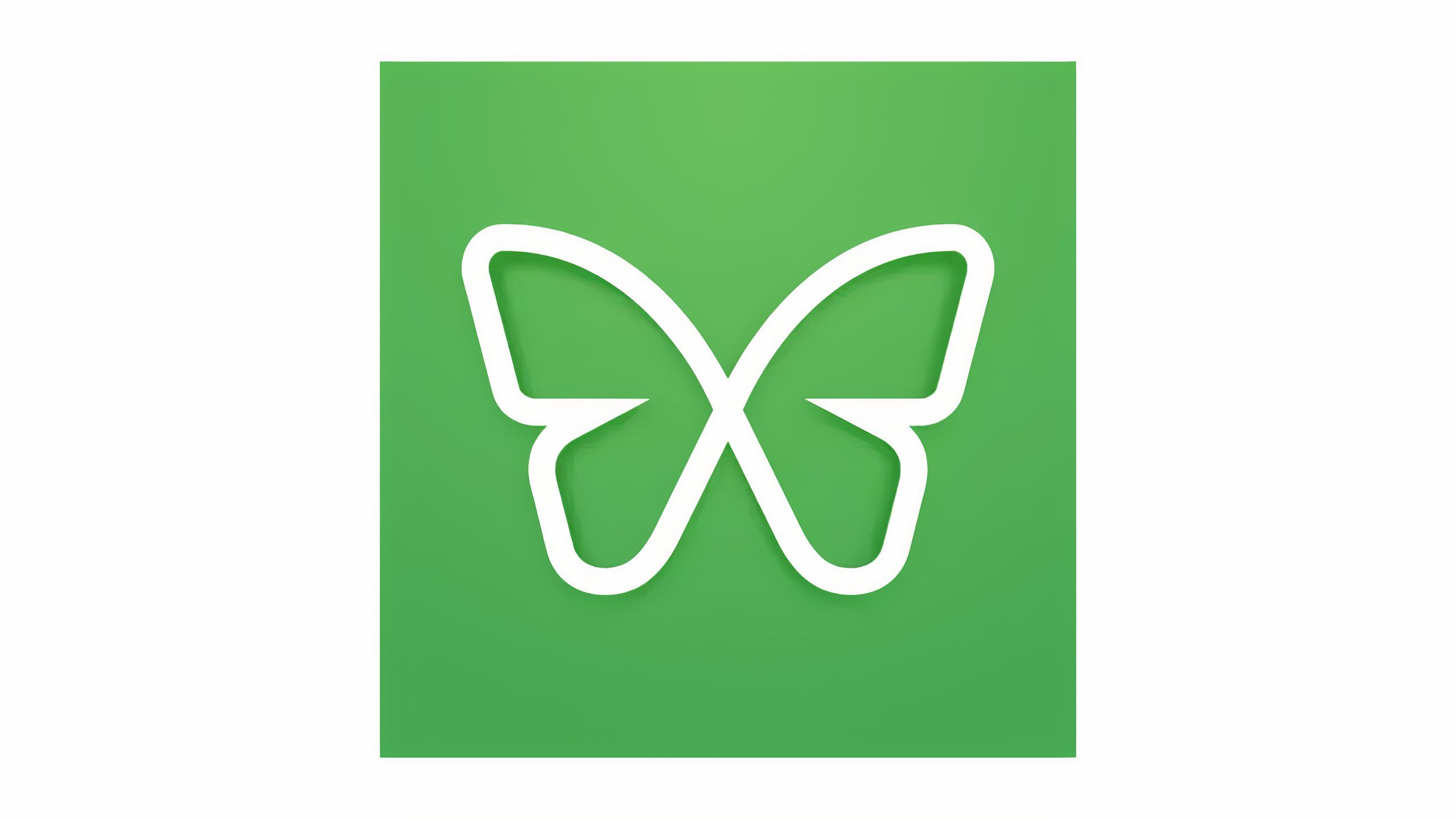 An app icon with a white butterfly on a green square.