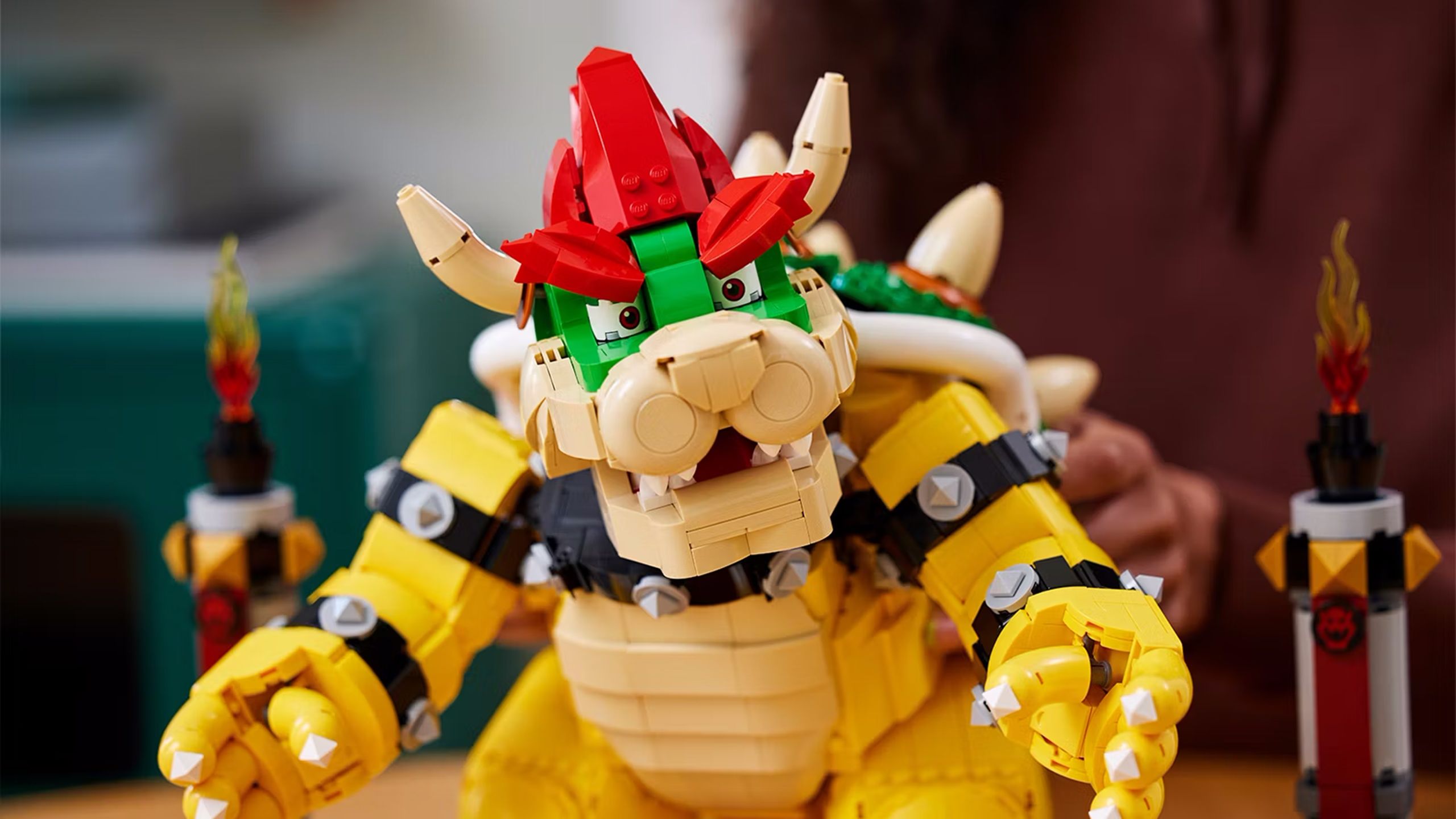 Lego Bowser set on a desk