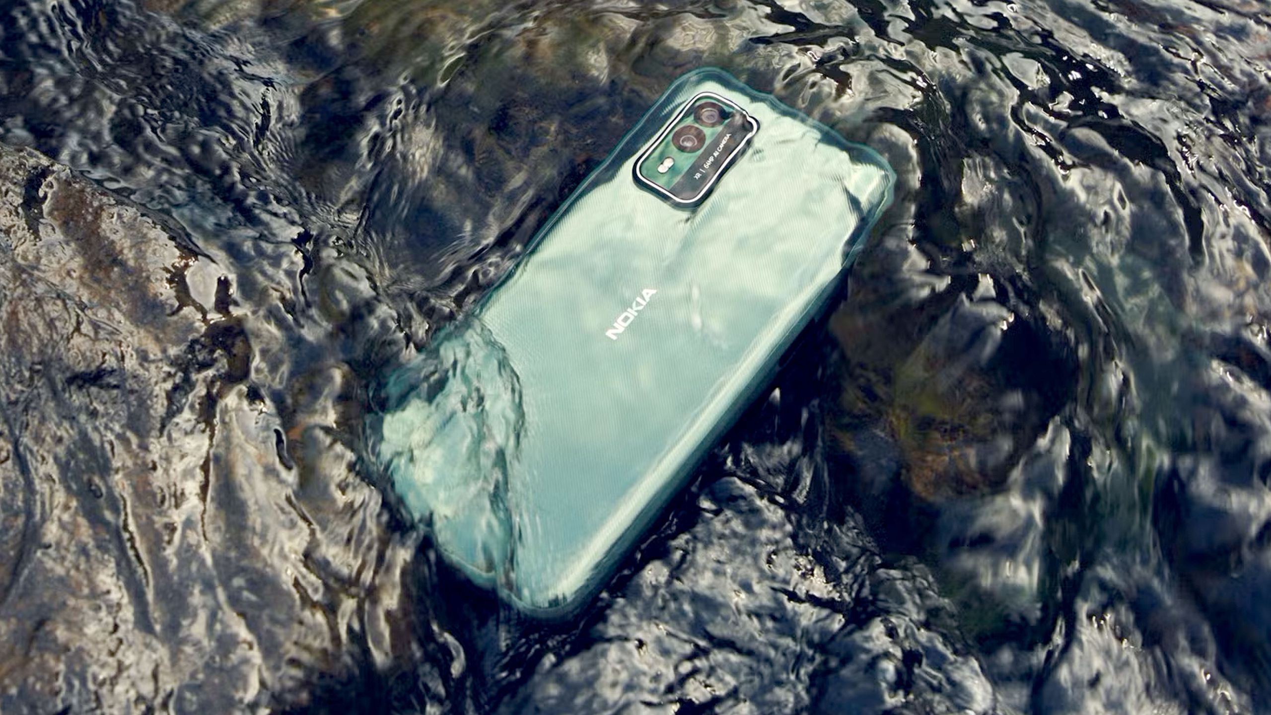 A Nokia XR21 submerged in water.