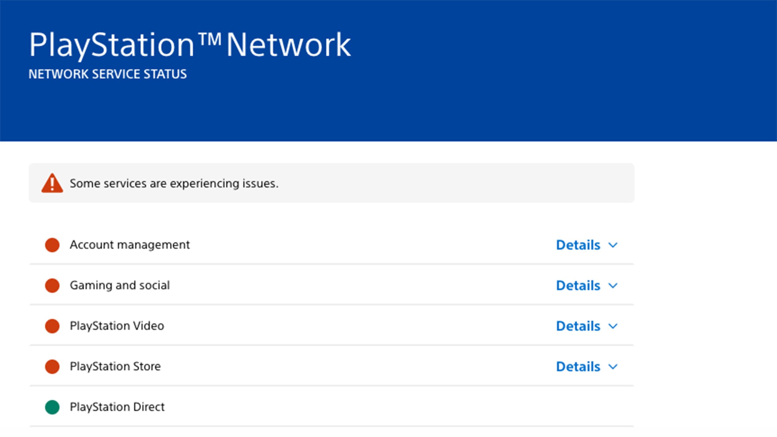 Trang web Trạng thái Dịch vụ PSN PSN ngừng hoạt động