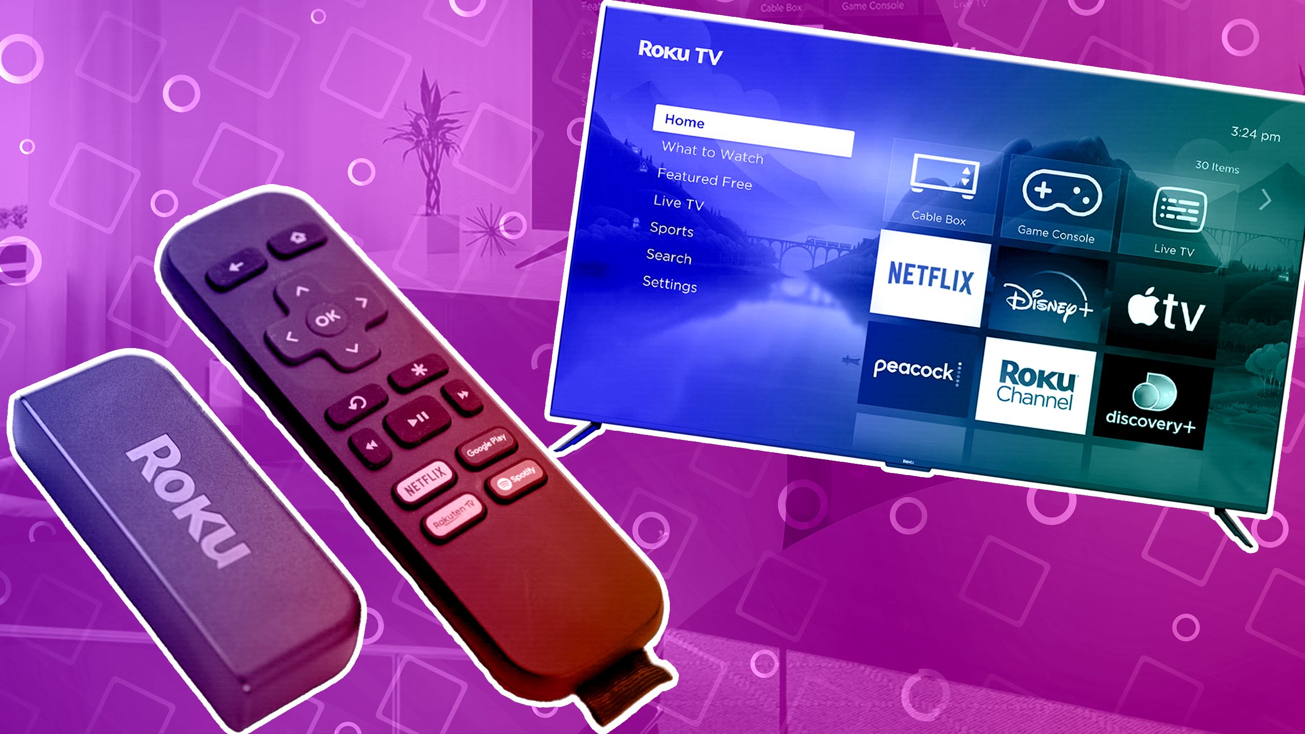 Clé de streaming Roku contre un téléviseur Roku. 