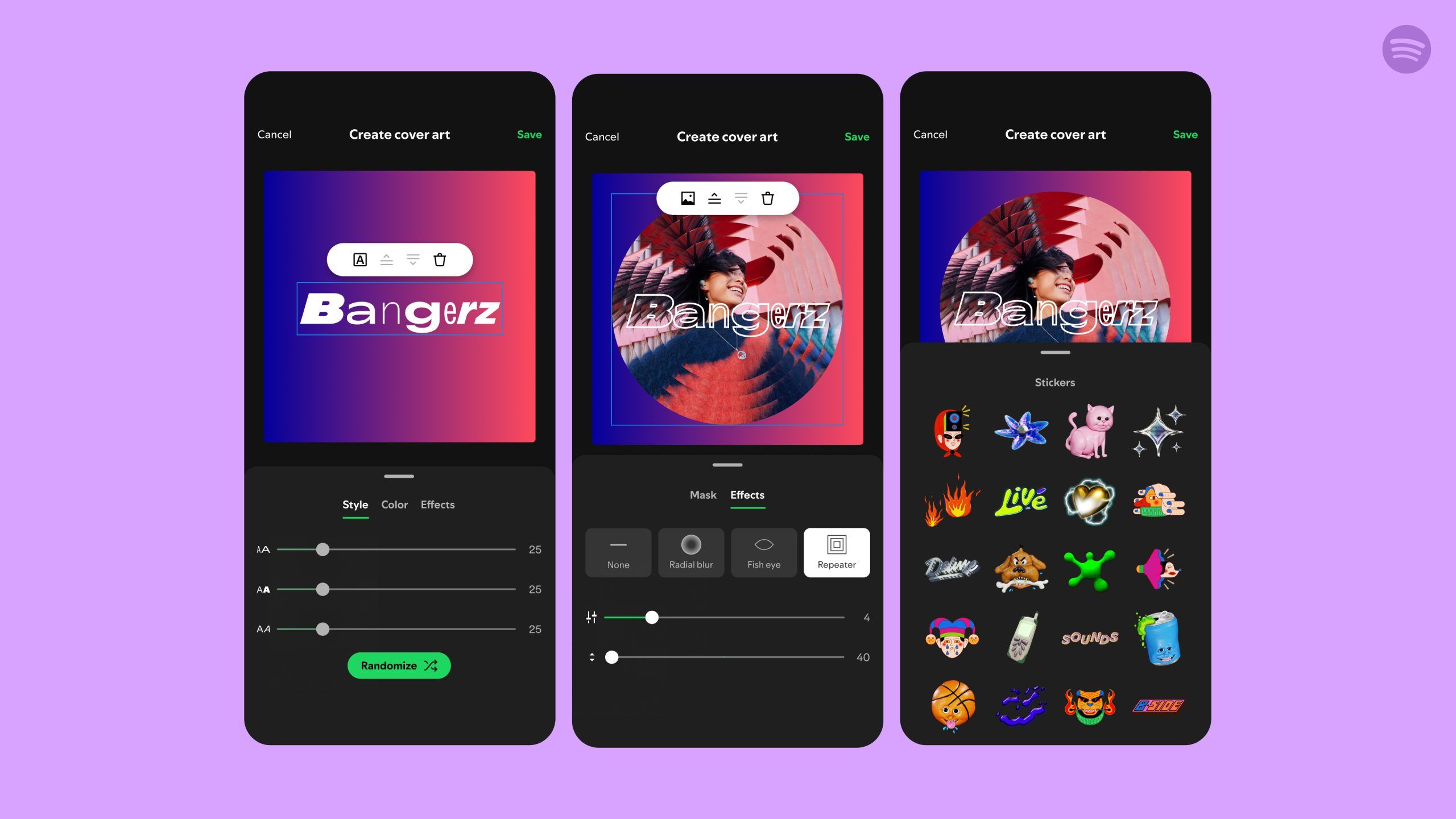 Recurso de arte personalizada do Spotify