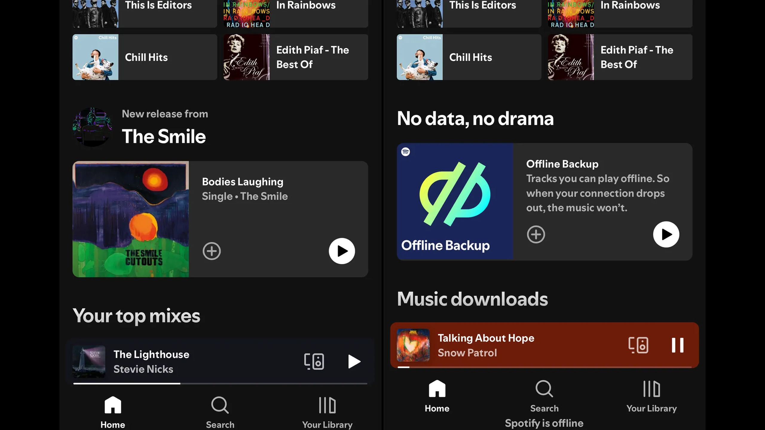 Offline Backup on the Spotify app homescreen.