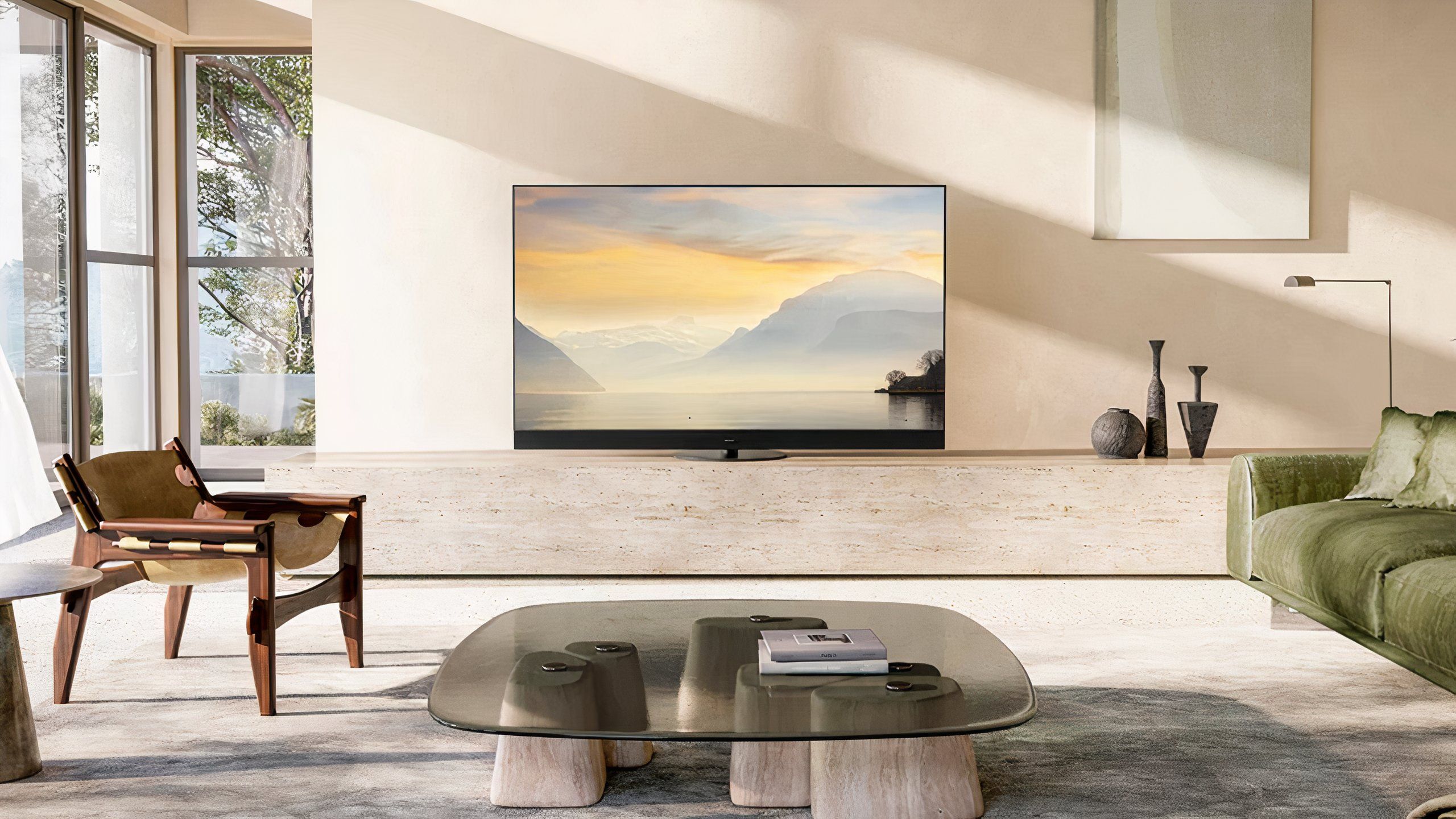 A Panasonic OLED TV in a minimalistic room. 