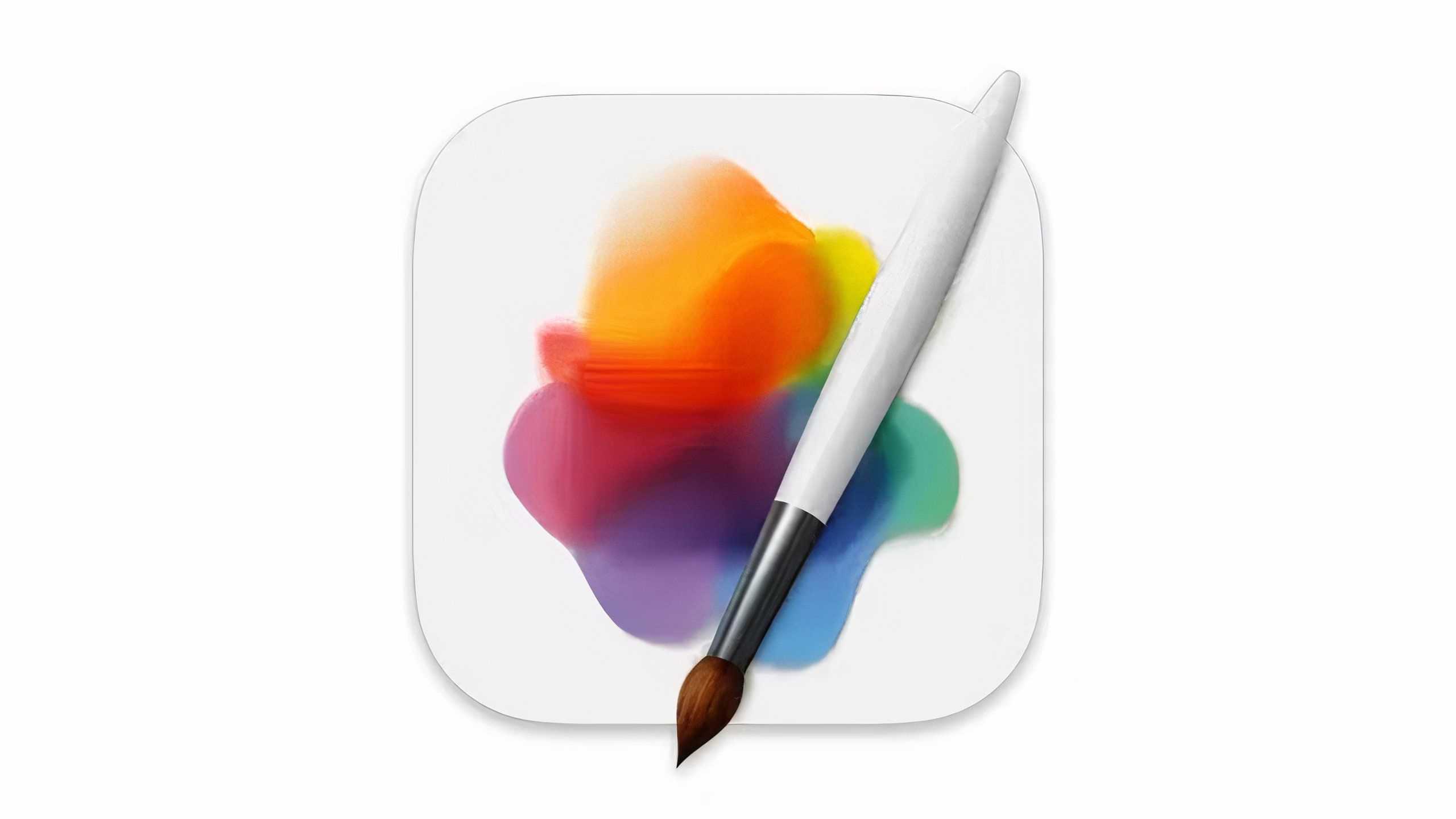 A white app icon with multicolored paint smudges in the center and a white paint brush laying on top.