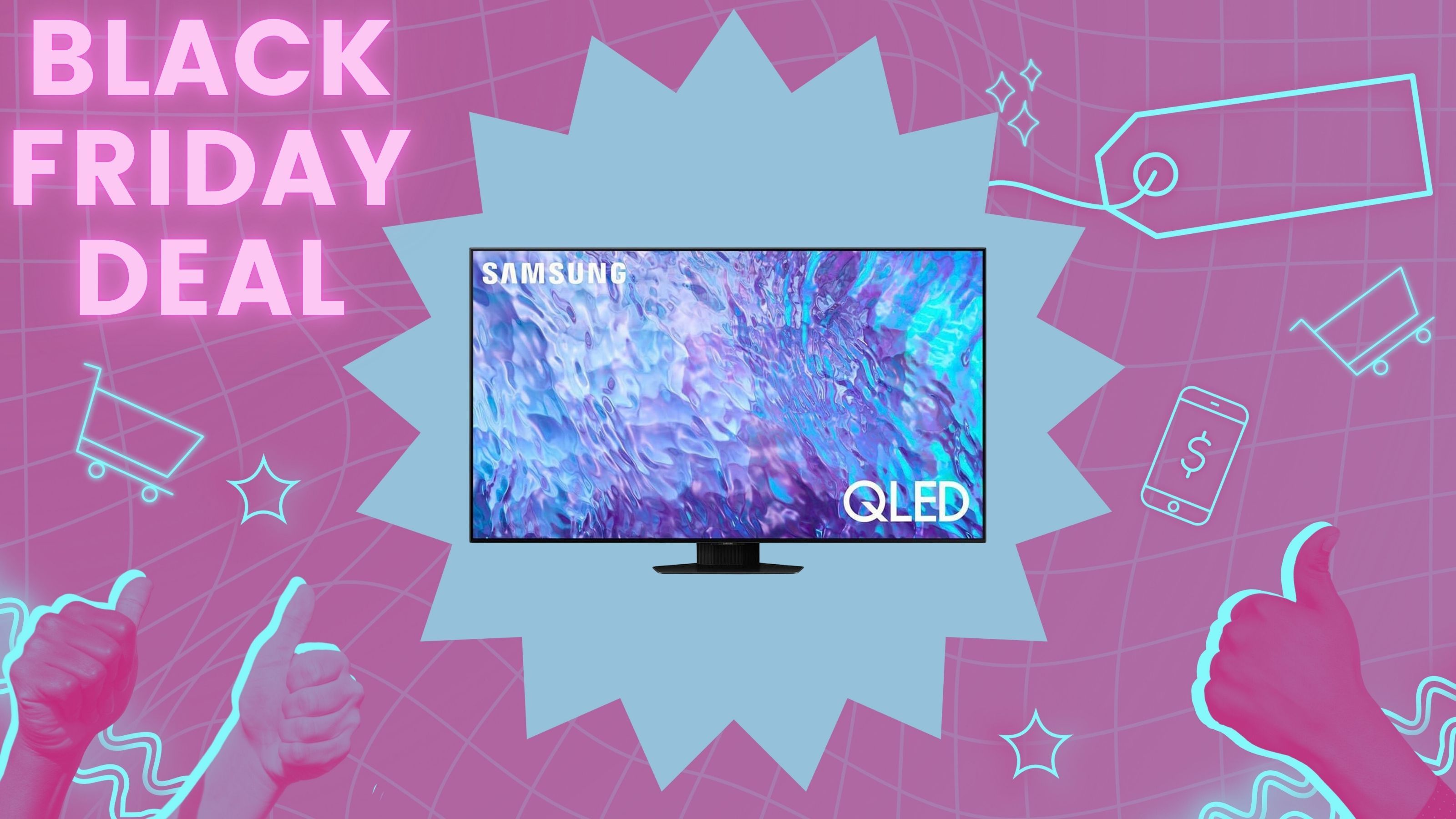 Samsung Q80C QLED TV on a Black Friday Deals background