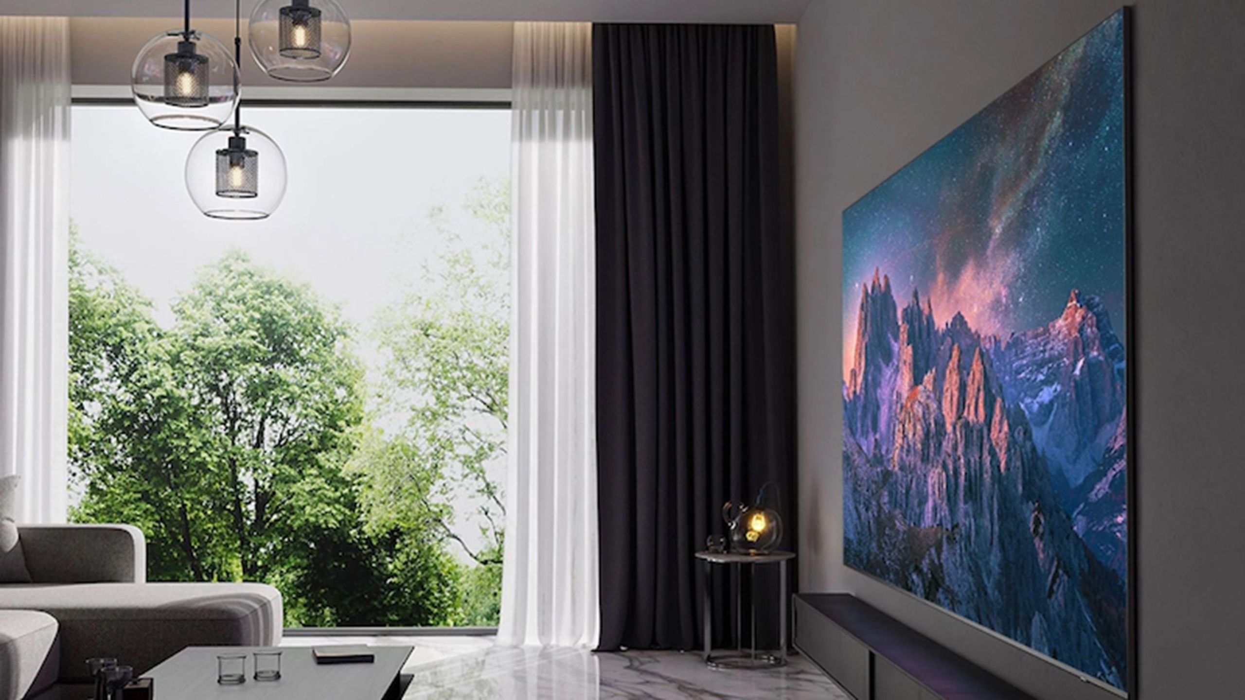 The Samsung Q80C on a wall in a living room