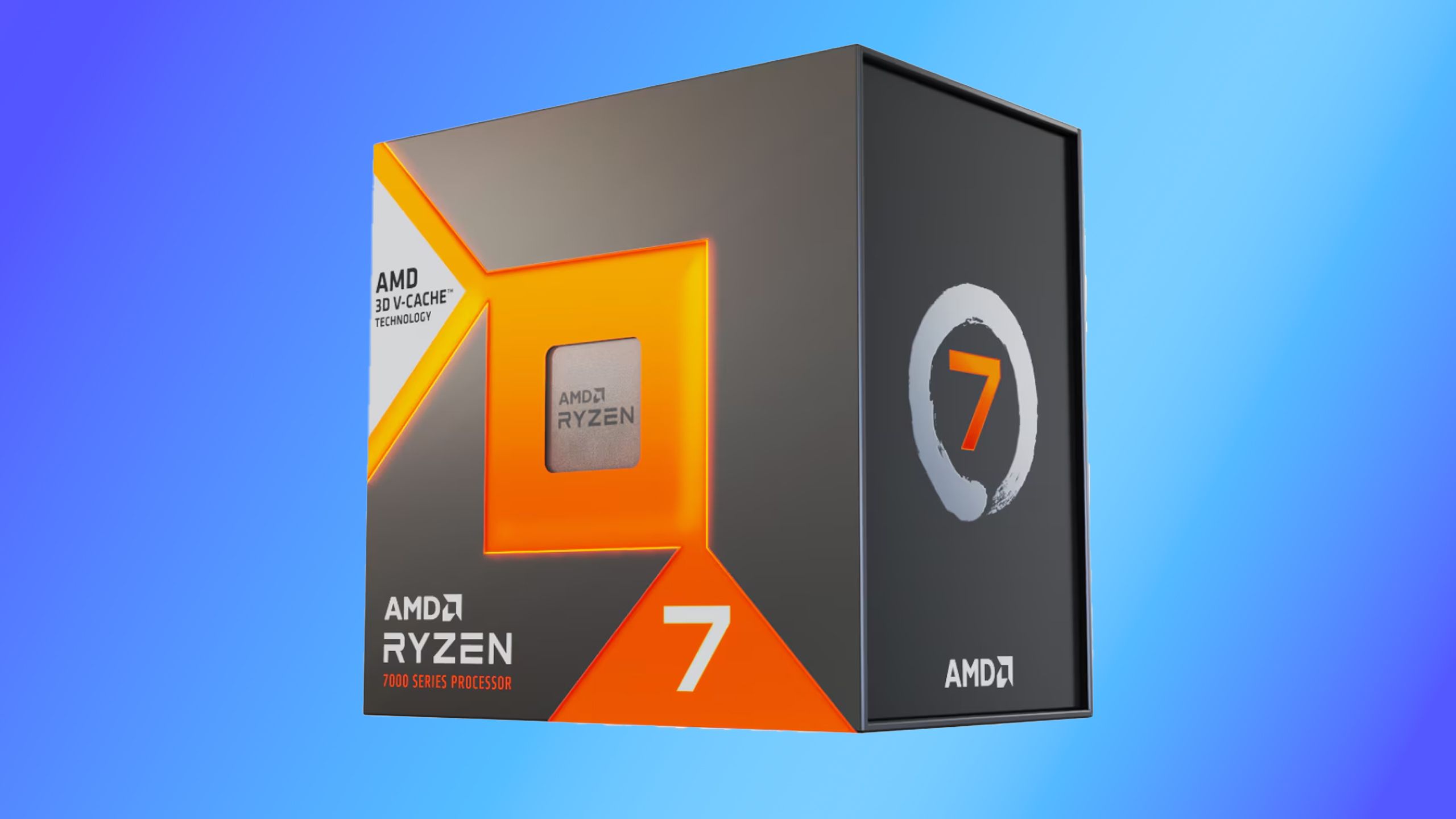 AMD Ryzen 7800X3D box on a blue background