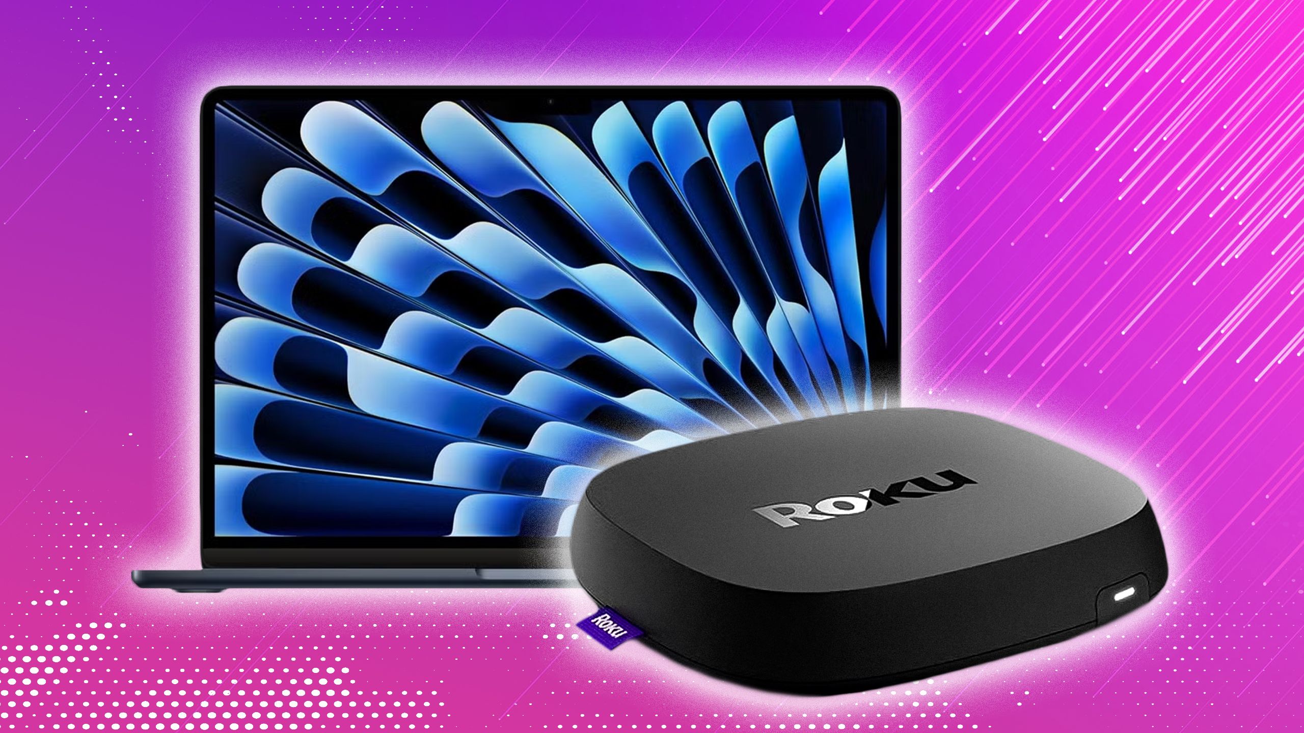 A MacBook and a Roku device.