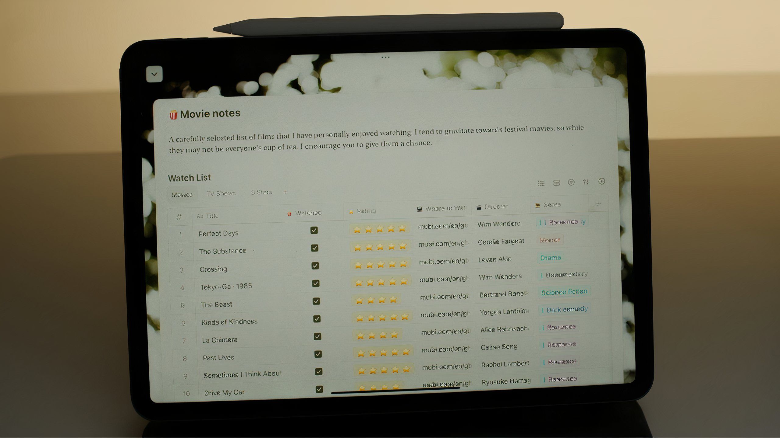 An iPad showing a database built in Craft.