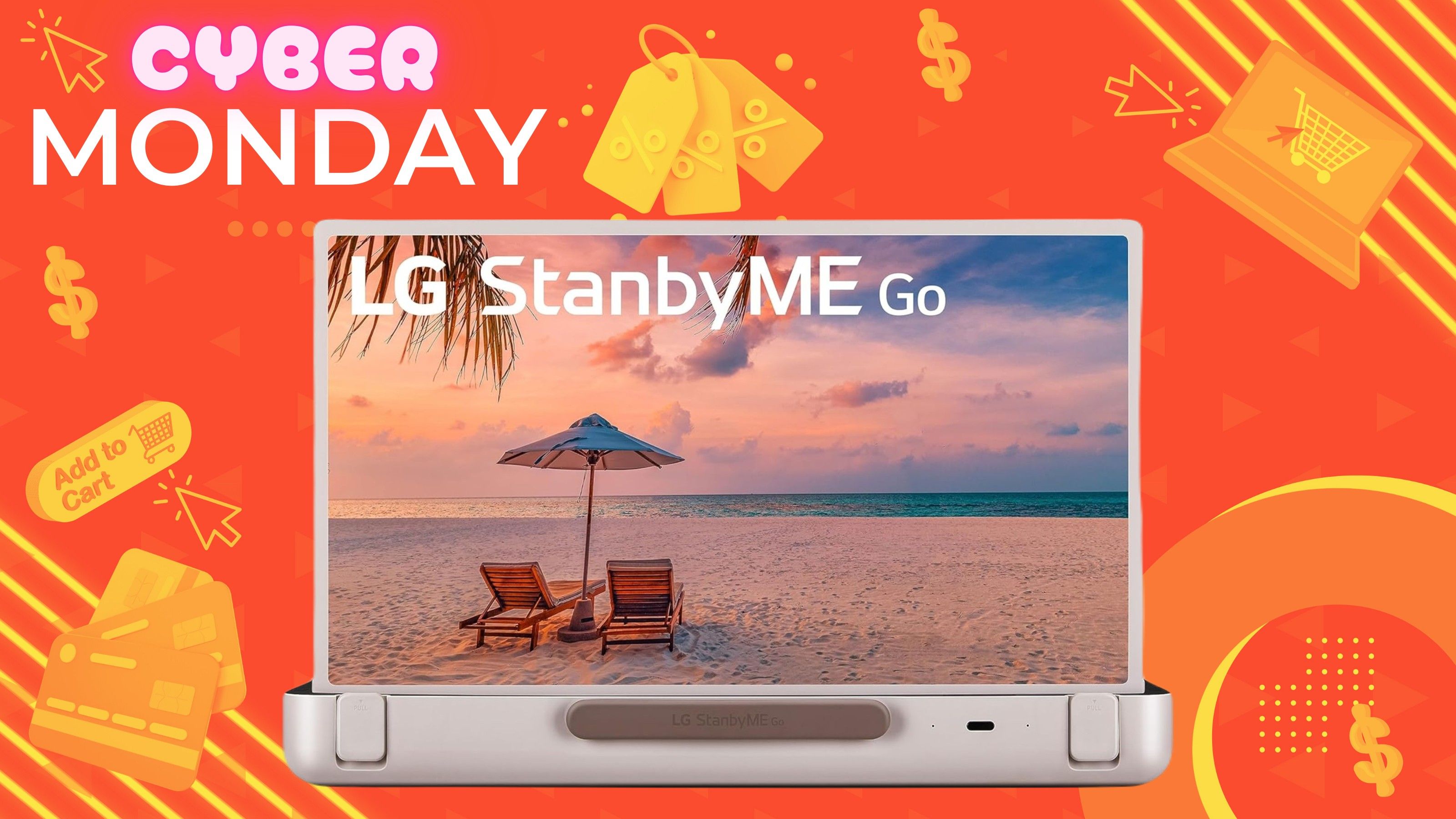 LG StandbyME monitor on a Black Friday graphic. 