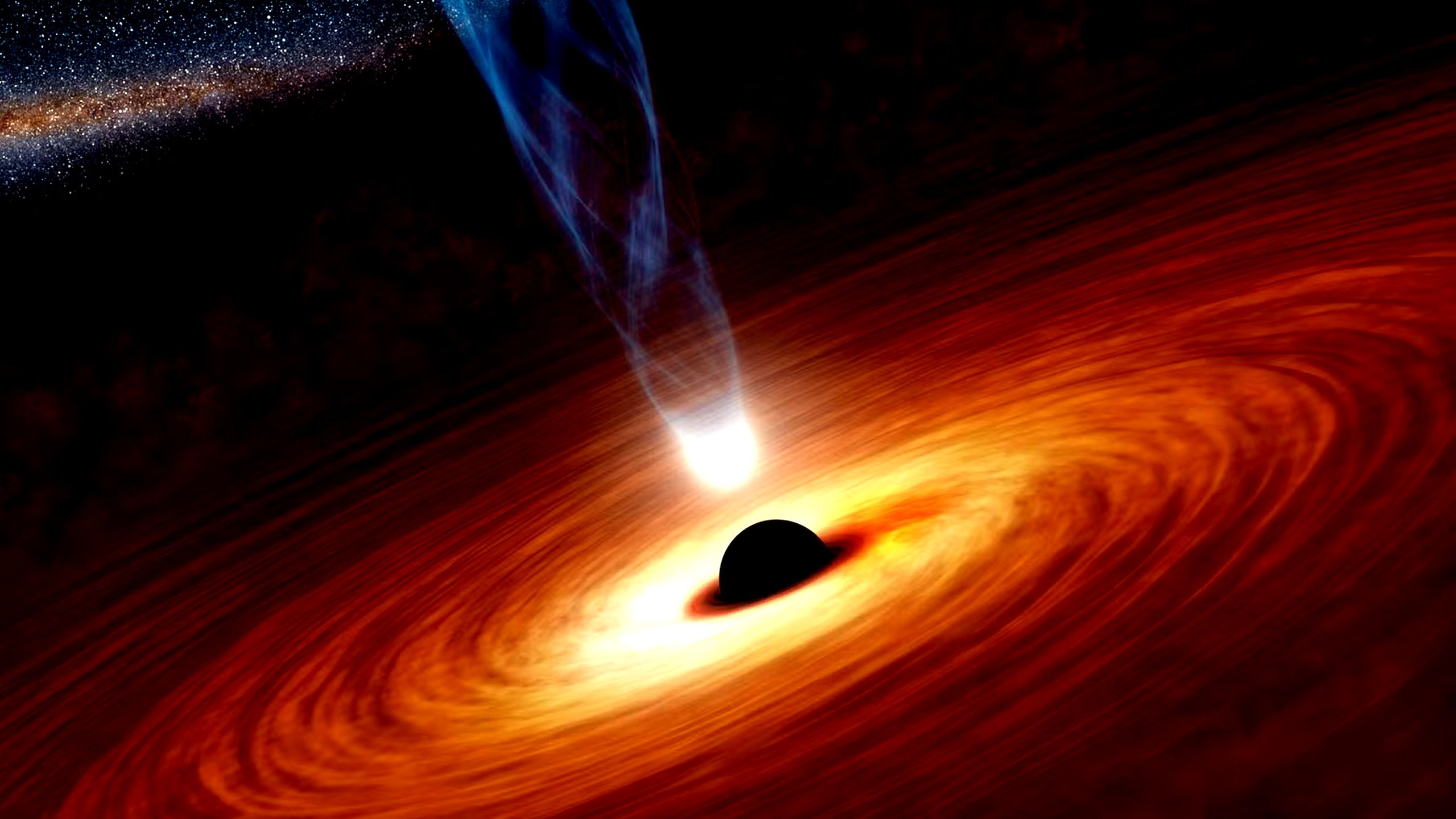 A simulated rendering of a black hole.