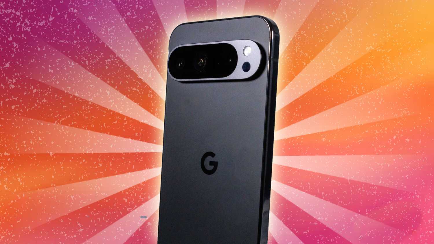 A Google Pixel phone in front of a spotlight. 