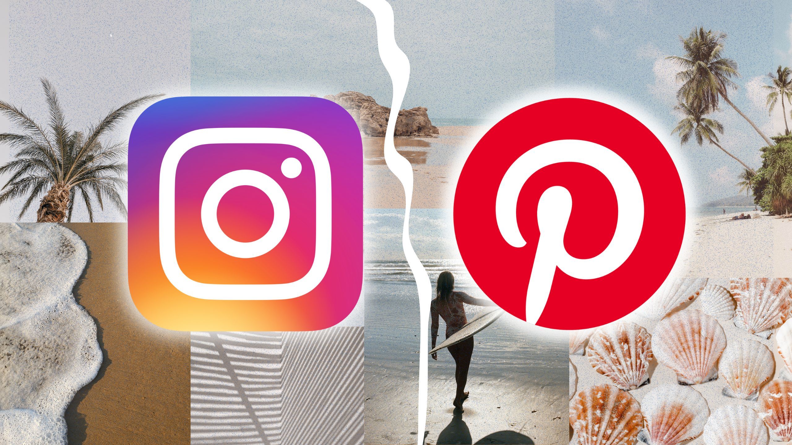 Instagram та Pinterest перекриваються в приморському колажі. 