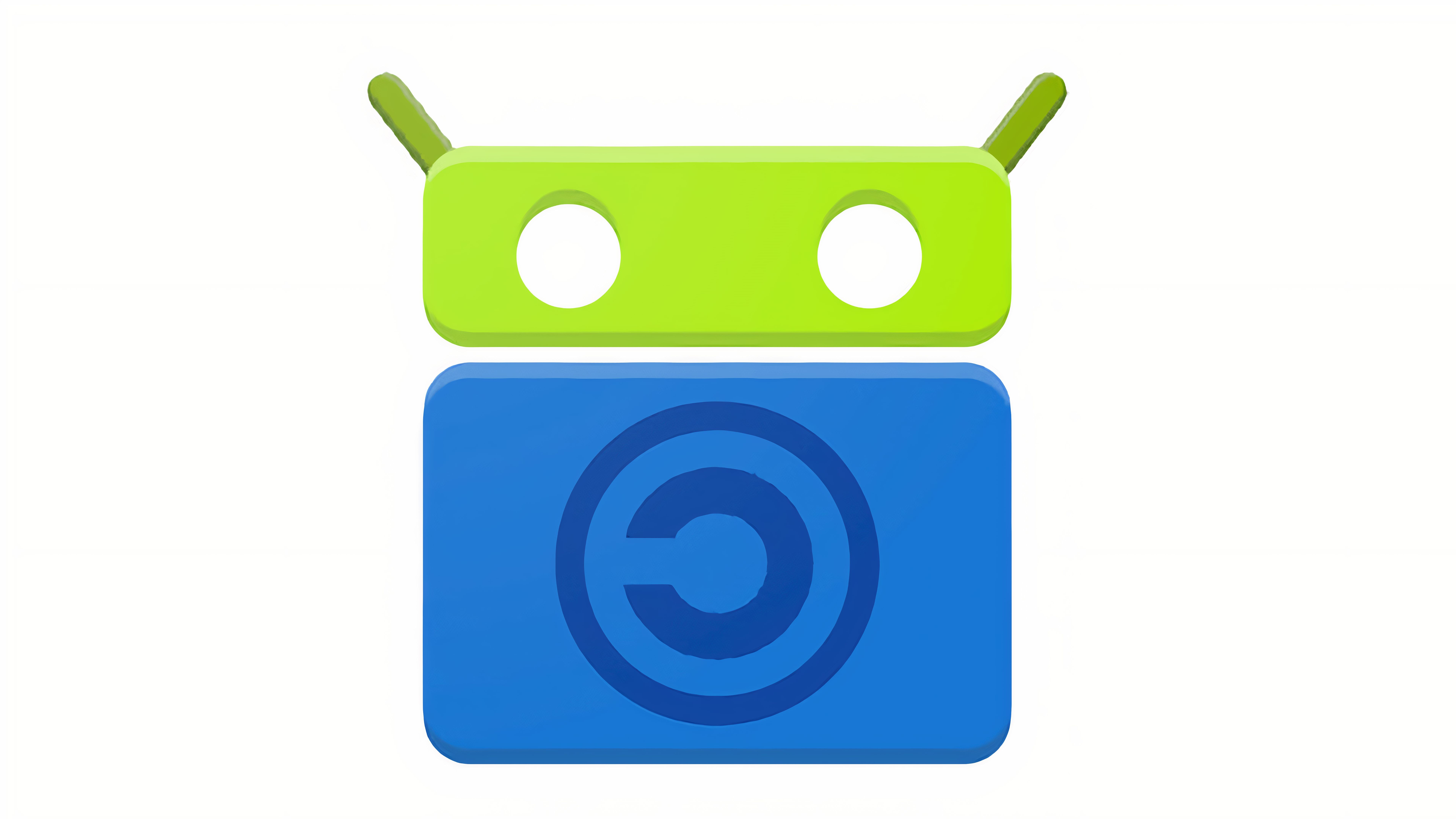 A green android with a blue body.