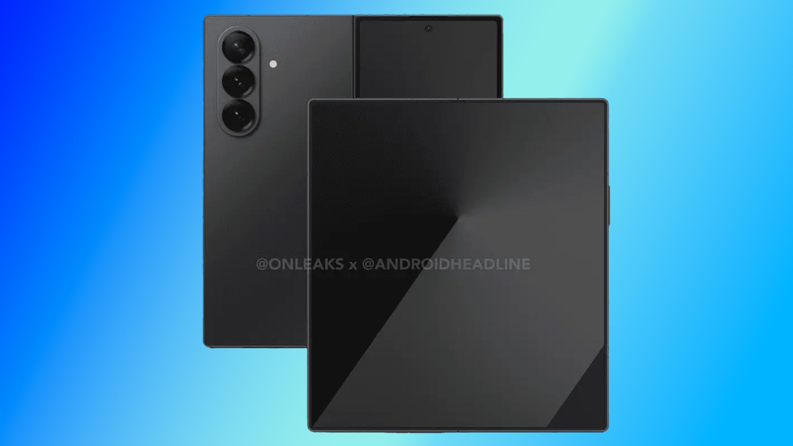 Leaked render of Galaxy Z Fold 7 on blue background.