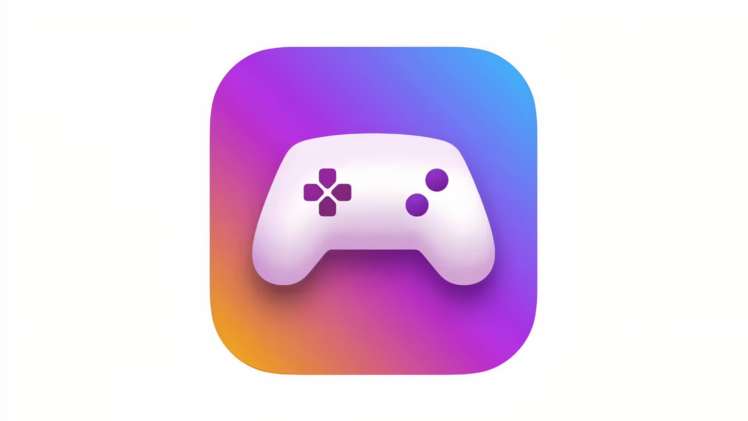 An app icon with game controller over a blue and orange background.
