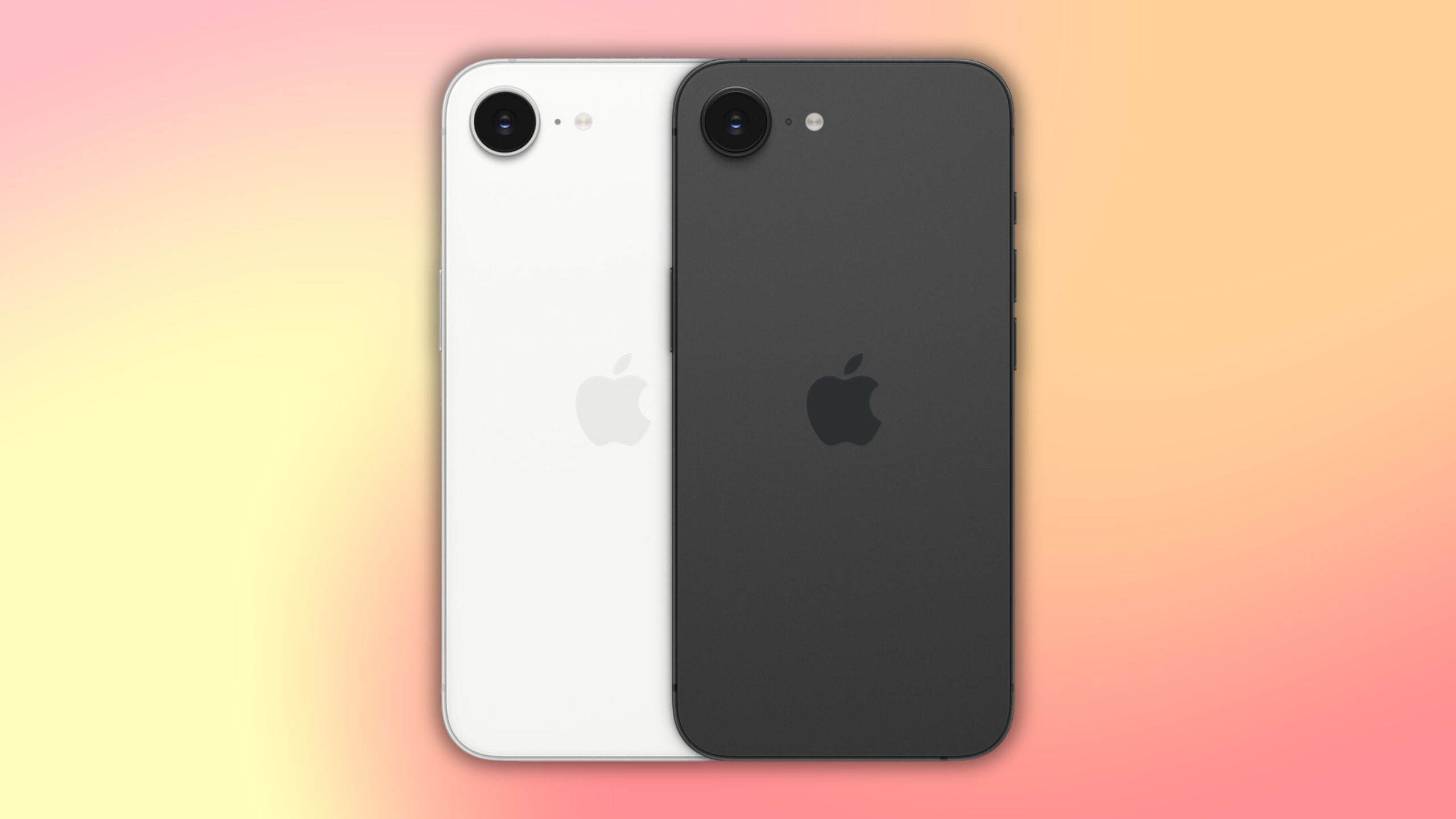 iPhone 16e render on a gradient backdrop