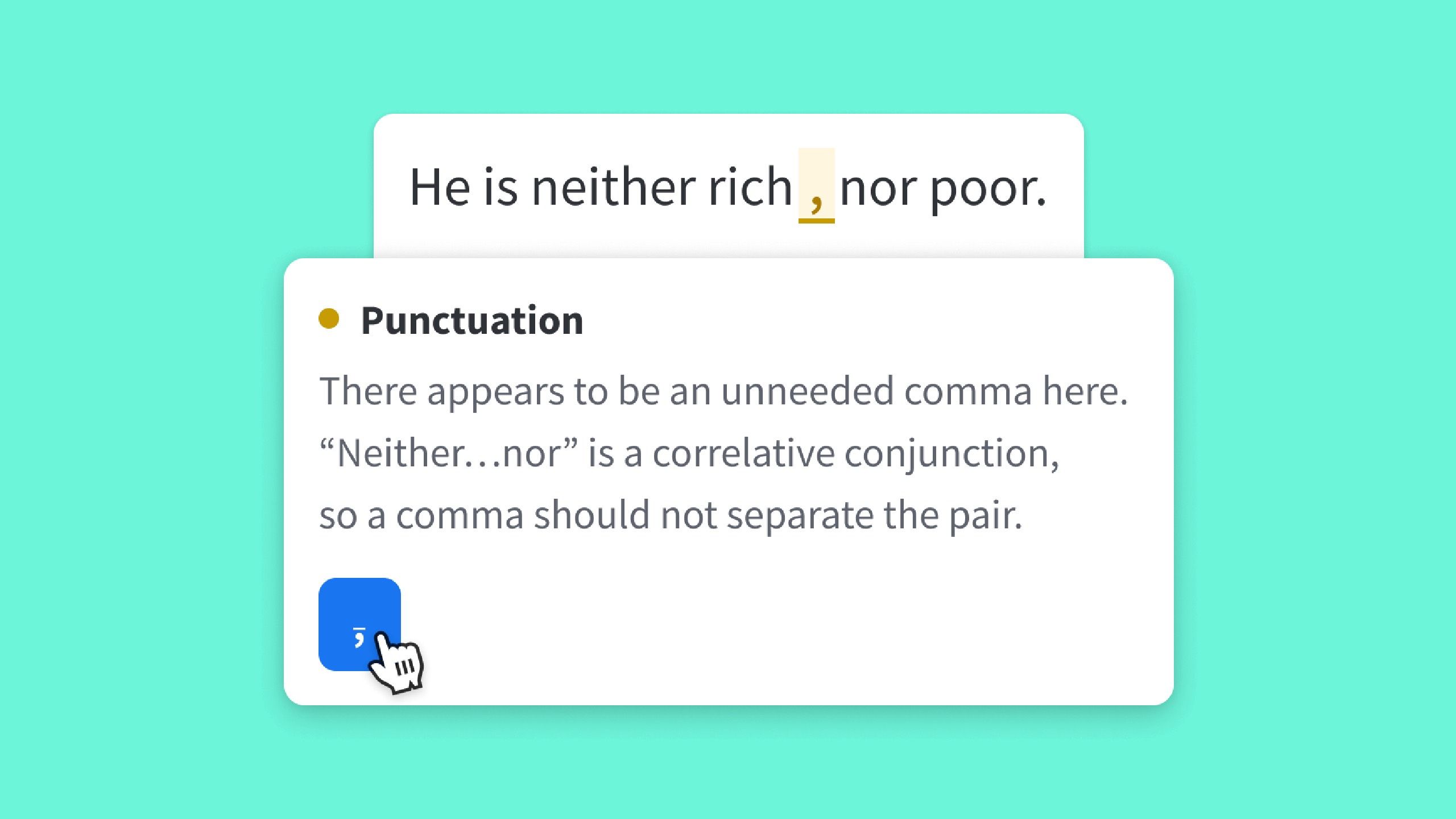 Language Tool example against a teal background. 