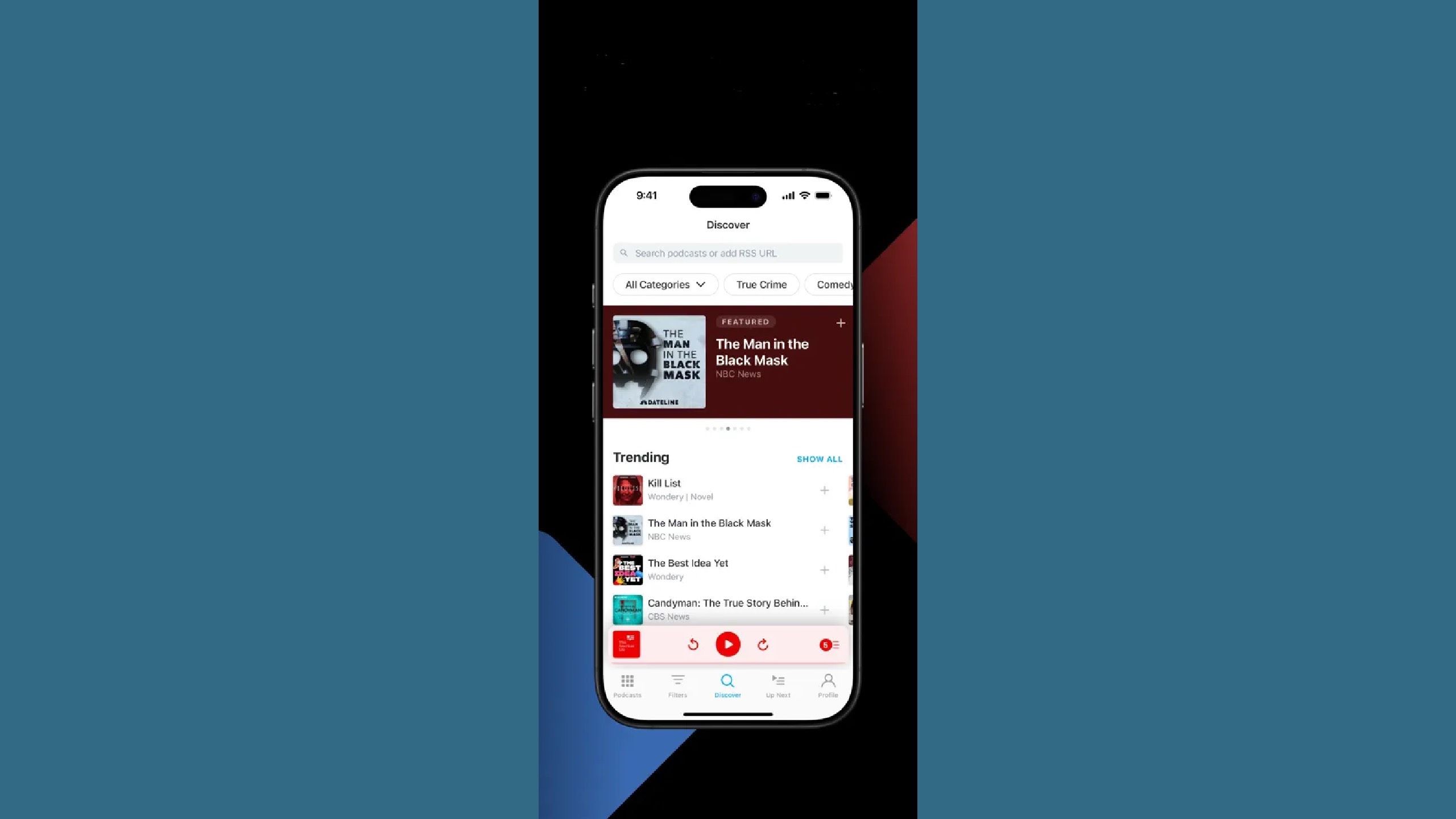 Pocket Casts rendering on an iPhone. 