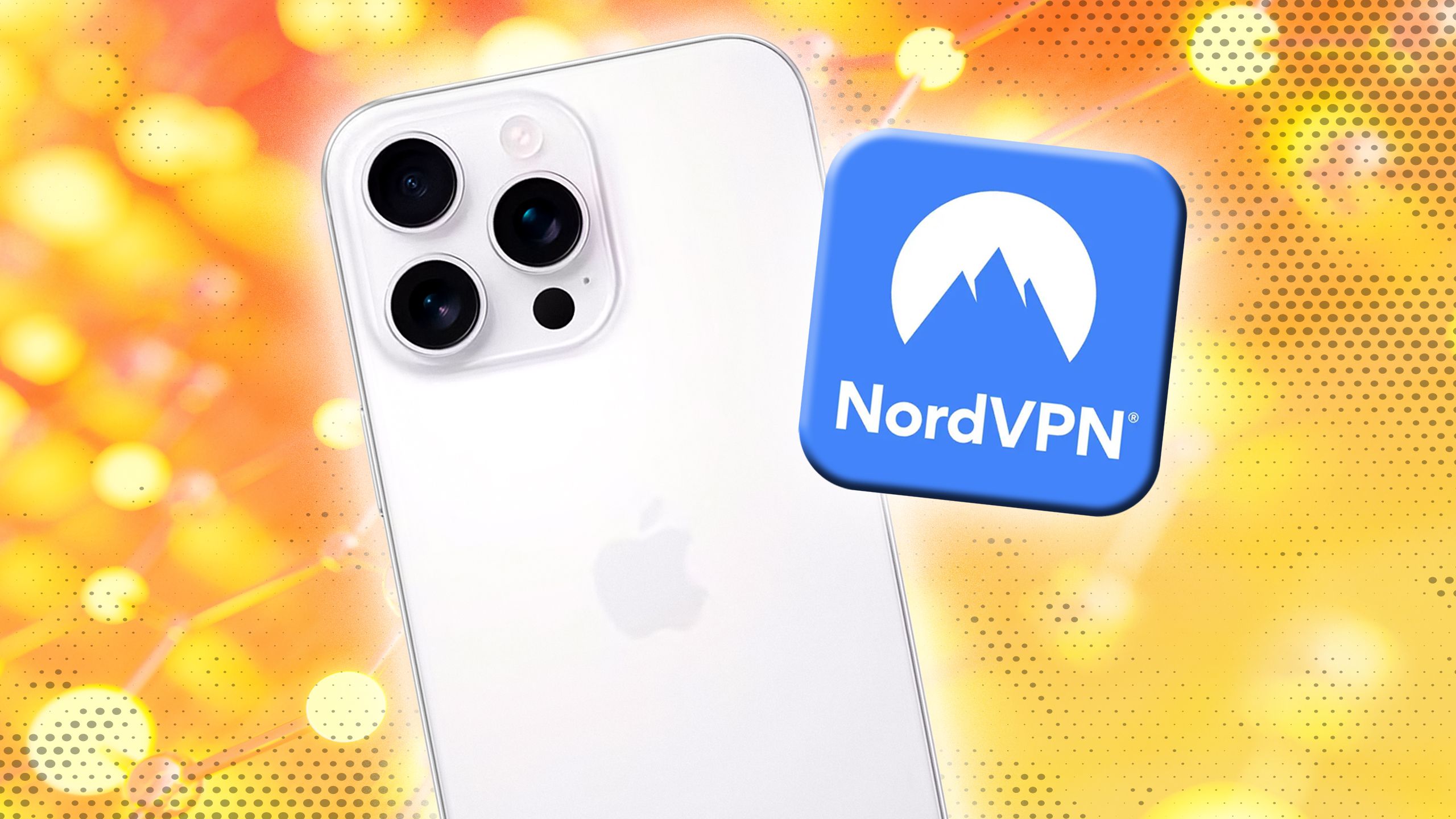 An iPhone next to a rendering of the NordVPN logo. 