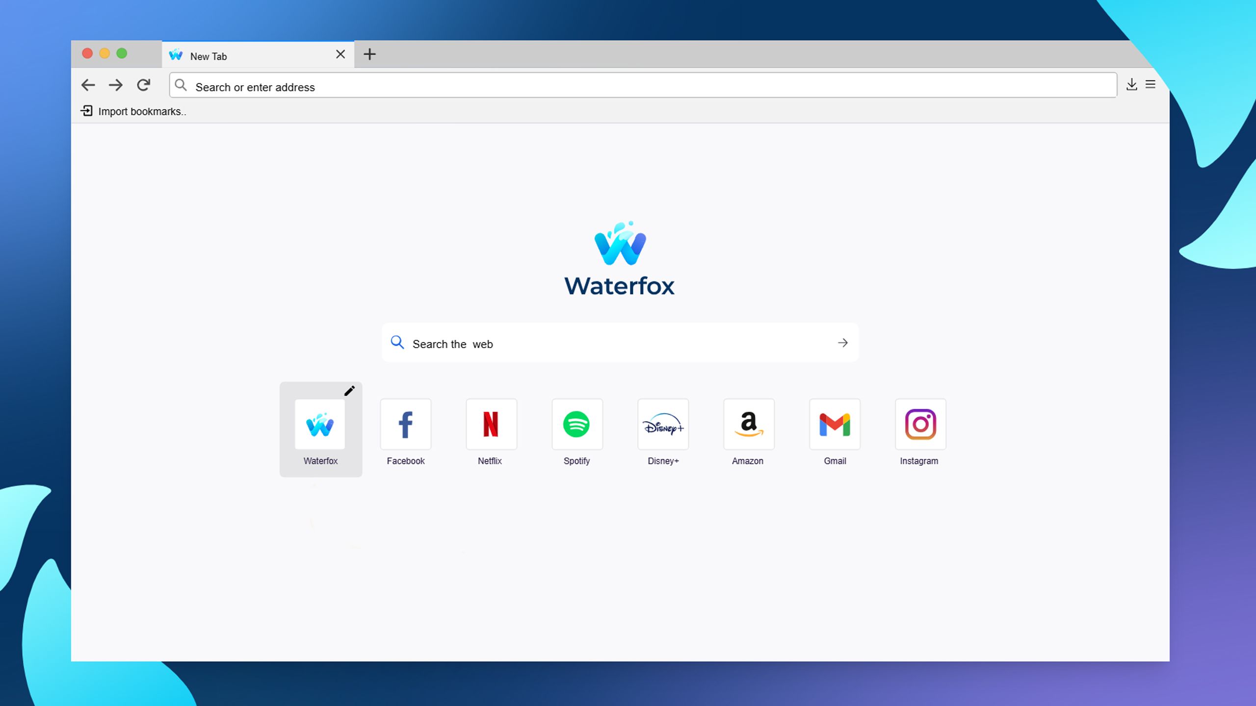 A blank tab in Waterfox.