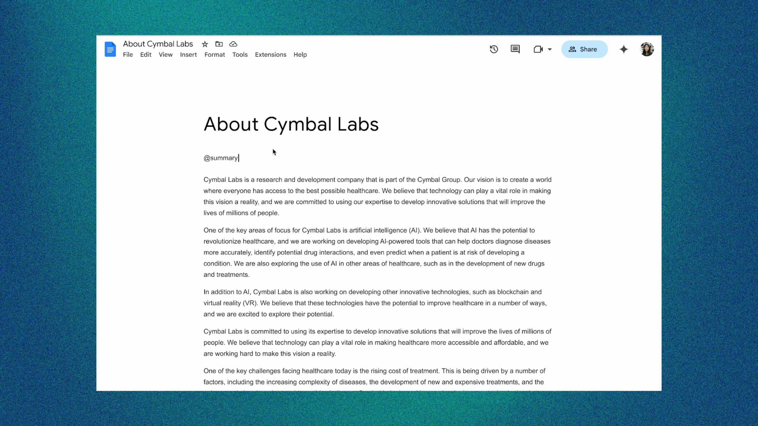 Google Docs AI підсумкову функцію структурного елемента. 