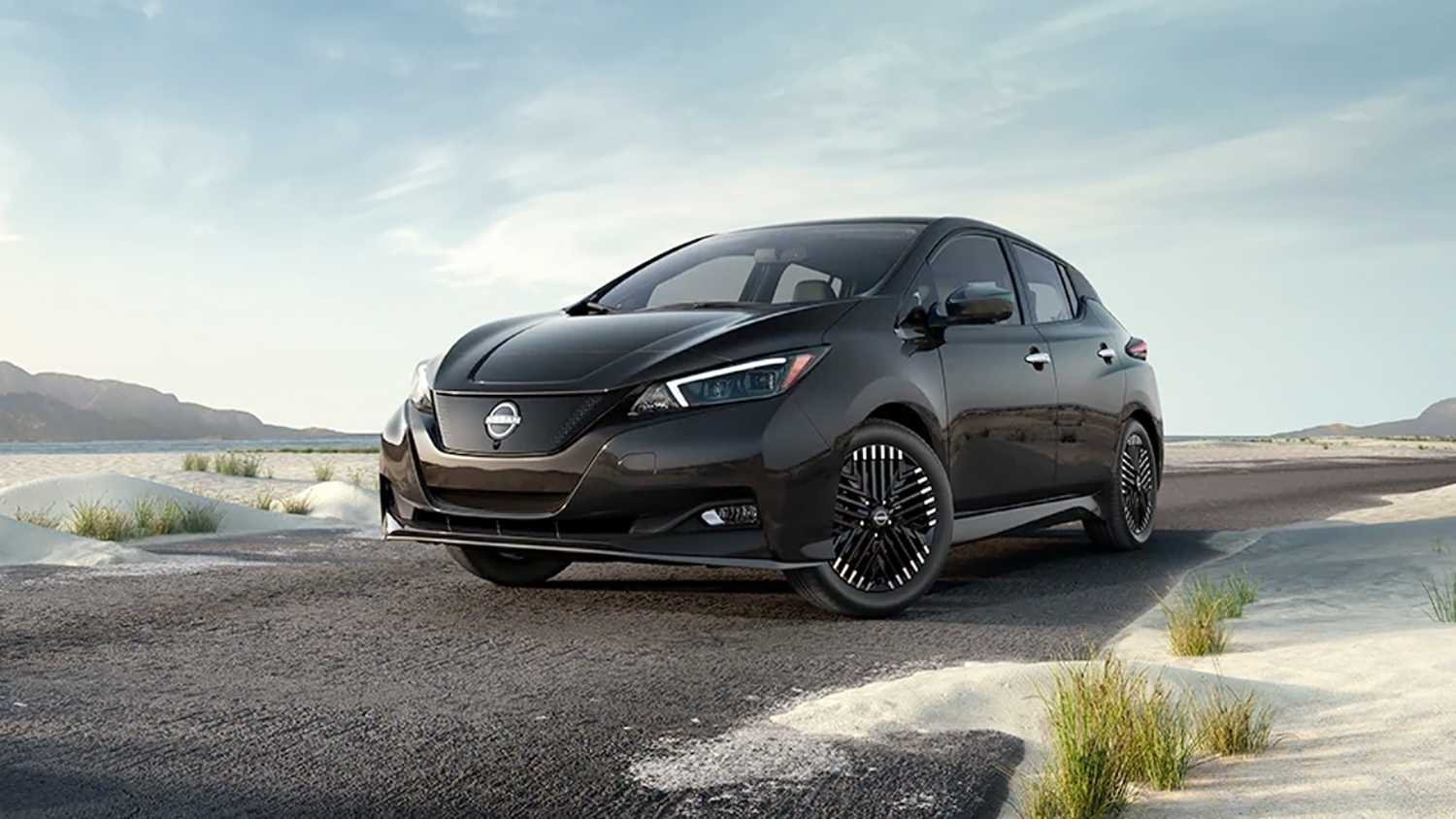 The 2025 Nissan Leaf in a desert setting.