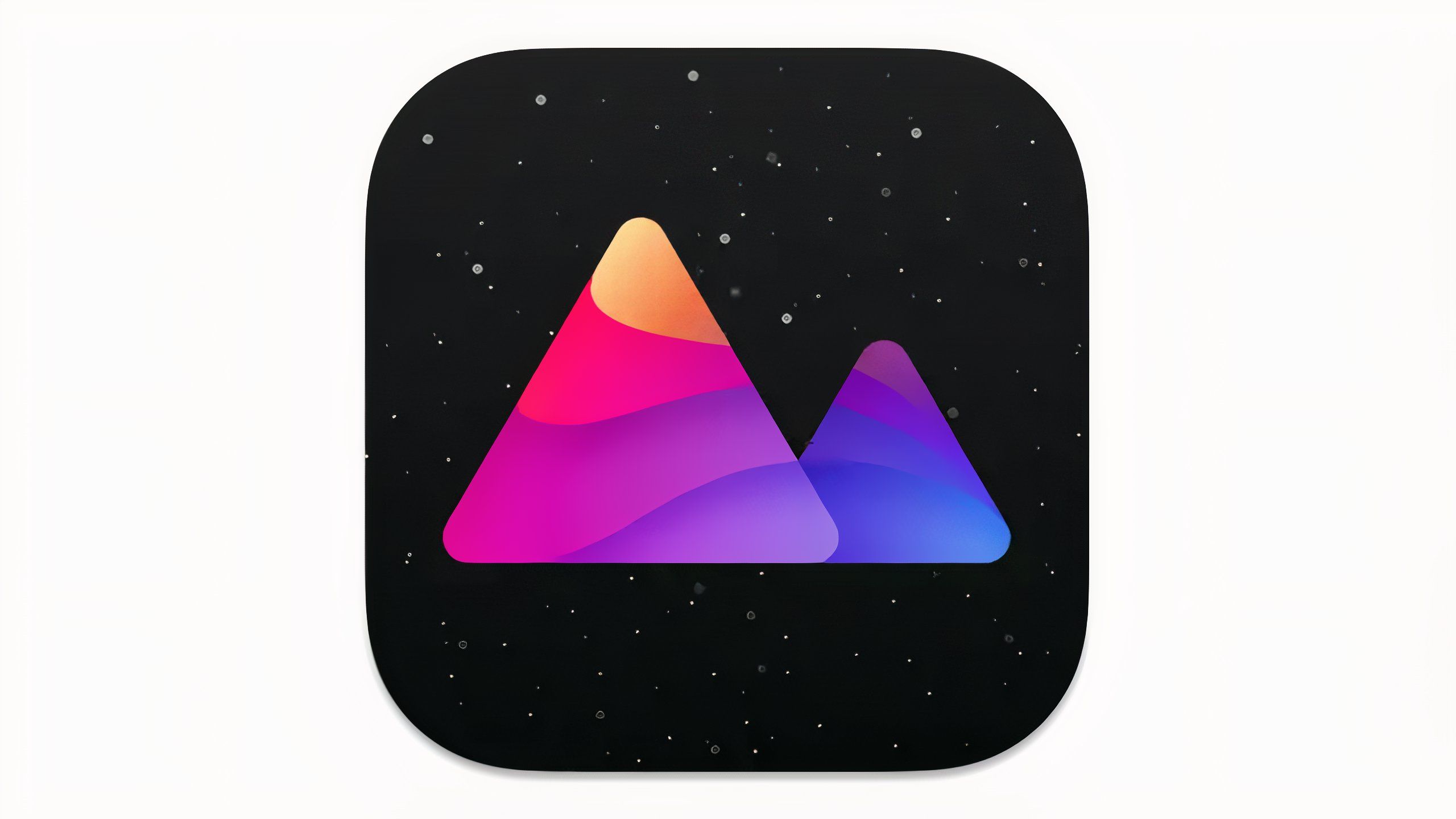 An app icon with colorful mountains on it.