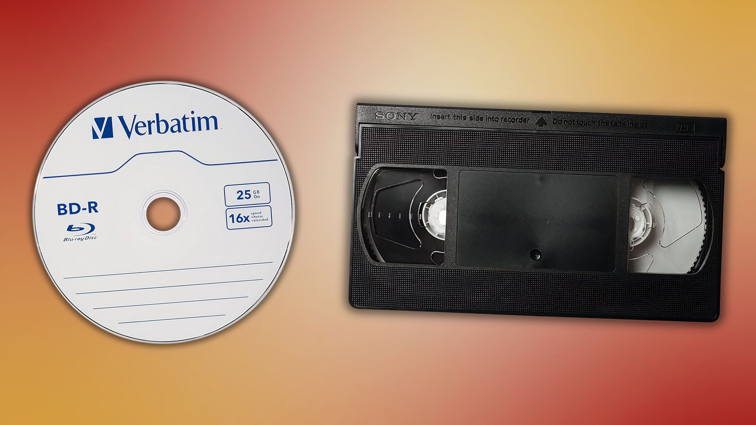 Physical media formats on a gradient background
