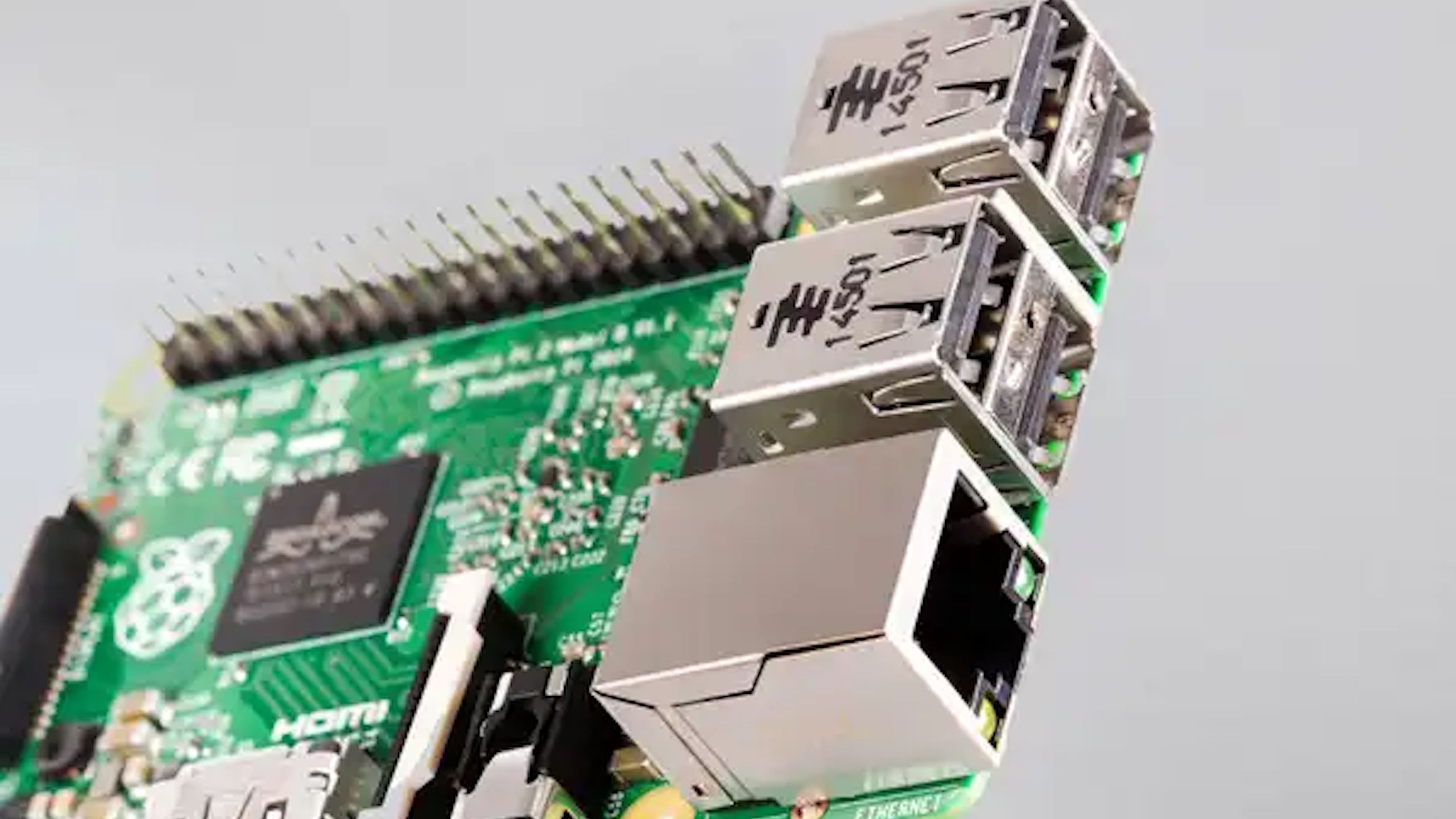 Close up of the ports of the Raspberry Pi 2 Model B. 