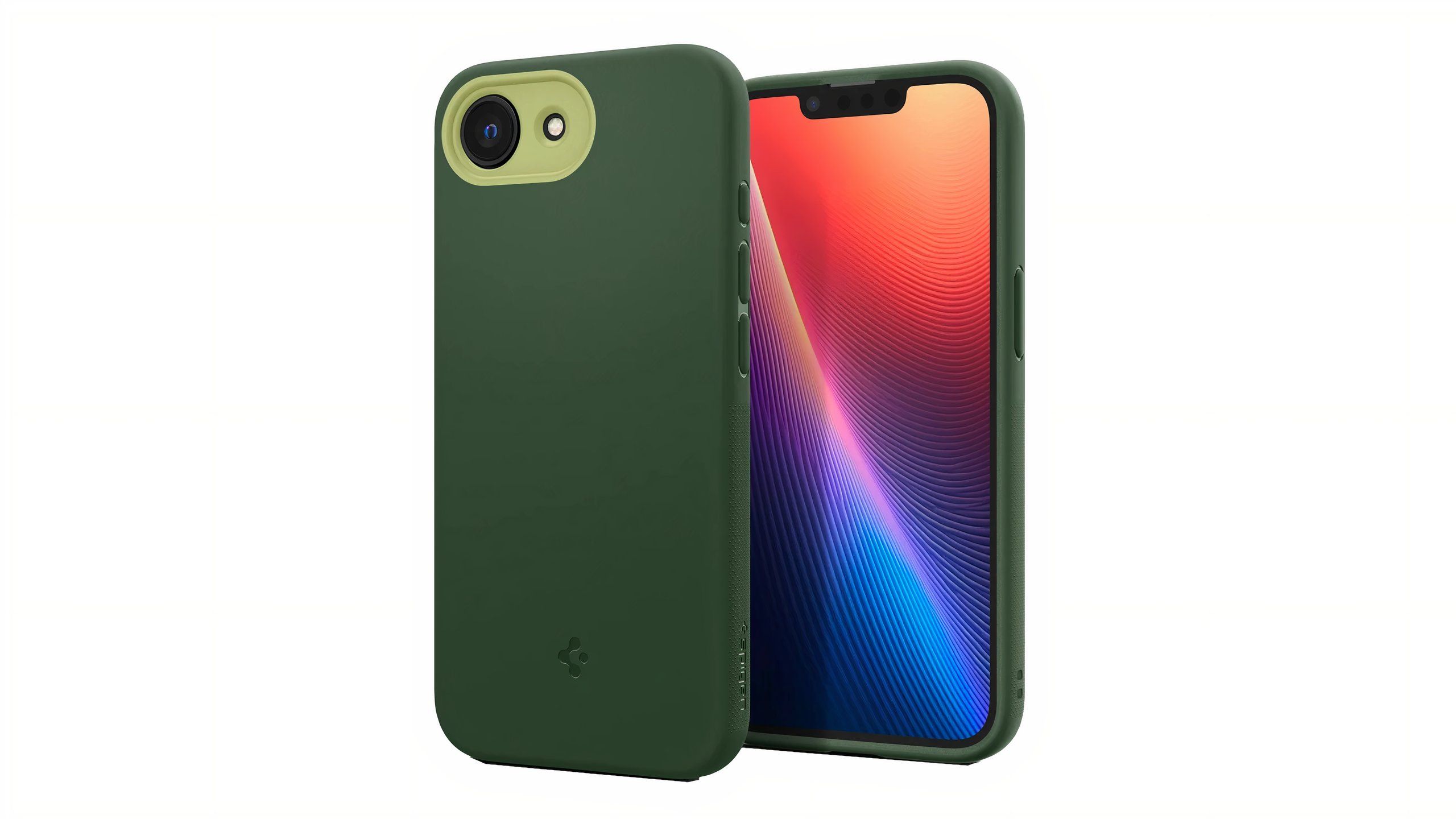 A green phone case with a circular camera cutout.