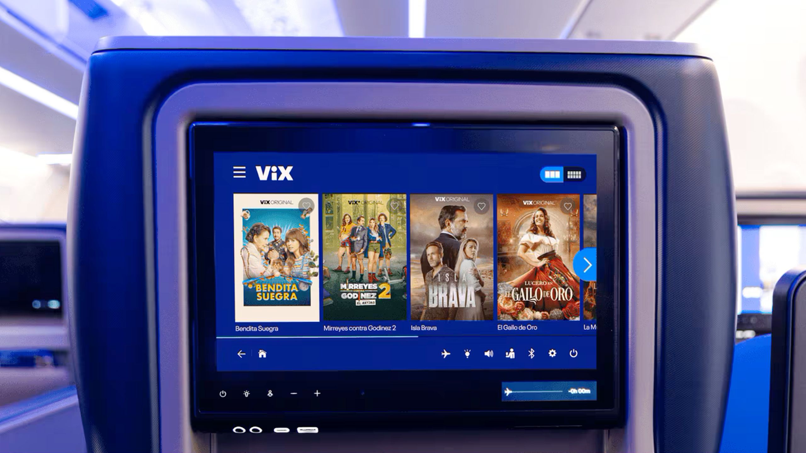 A United in-flight entertainment system.