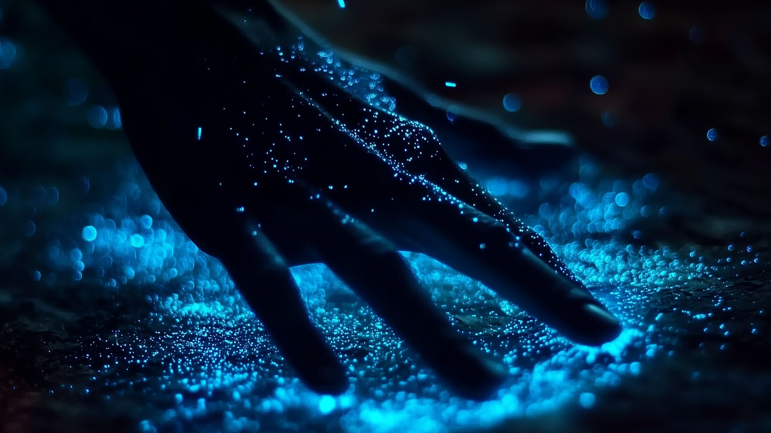 Bioluminescent plankton on a hand.