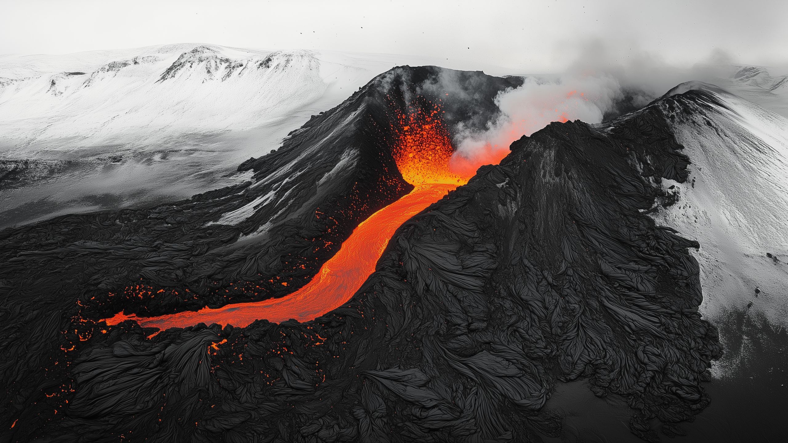 Lava flowing out of a volcano.