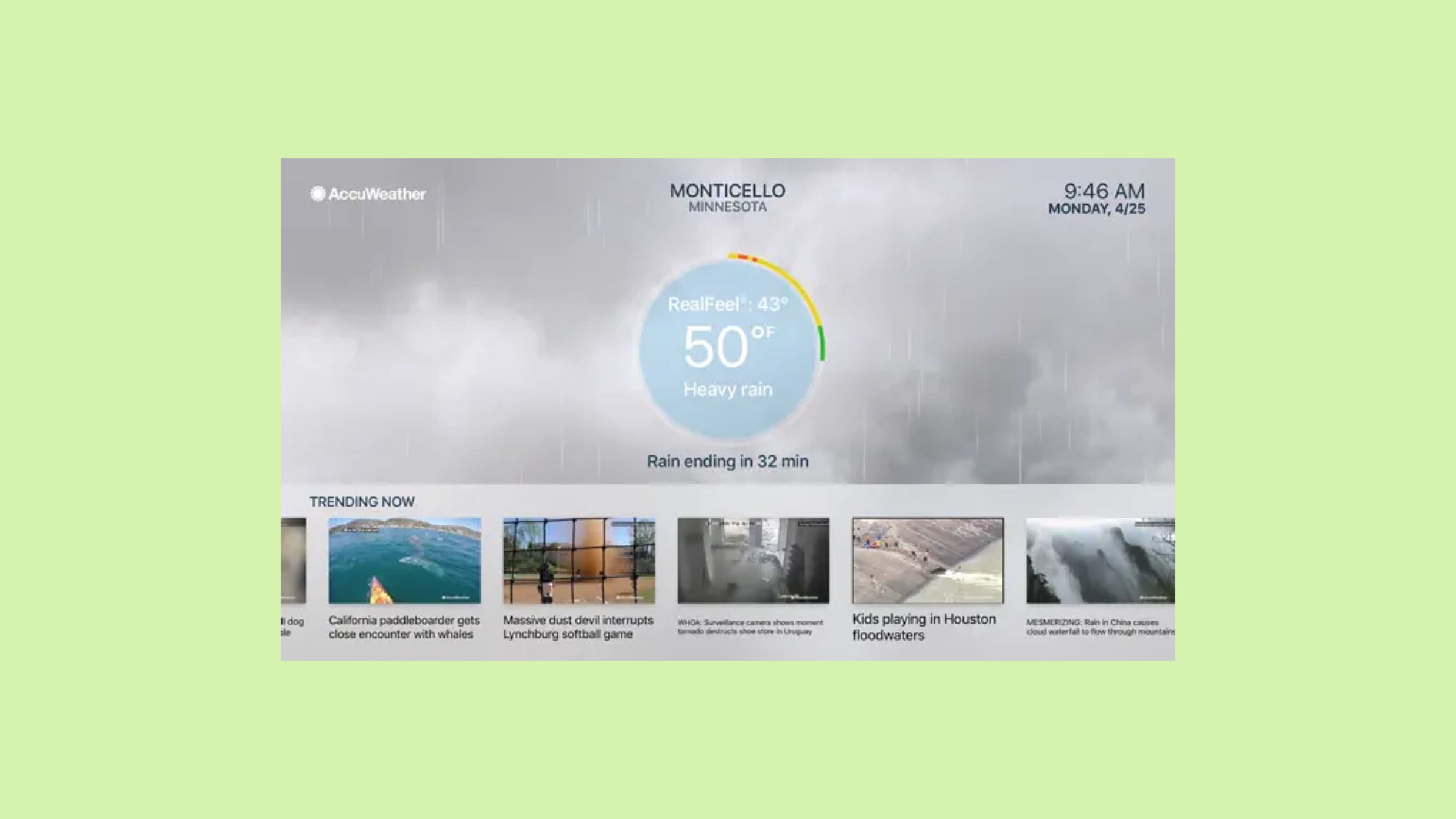 Accuweather screenshot on a TV. 
