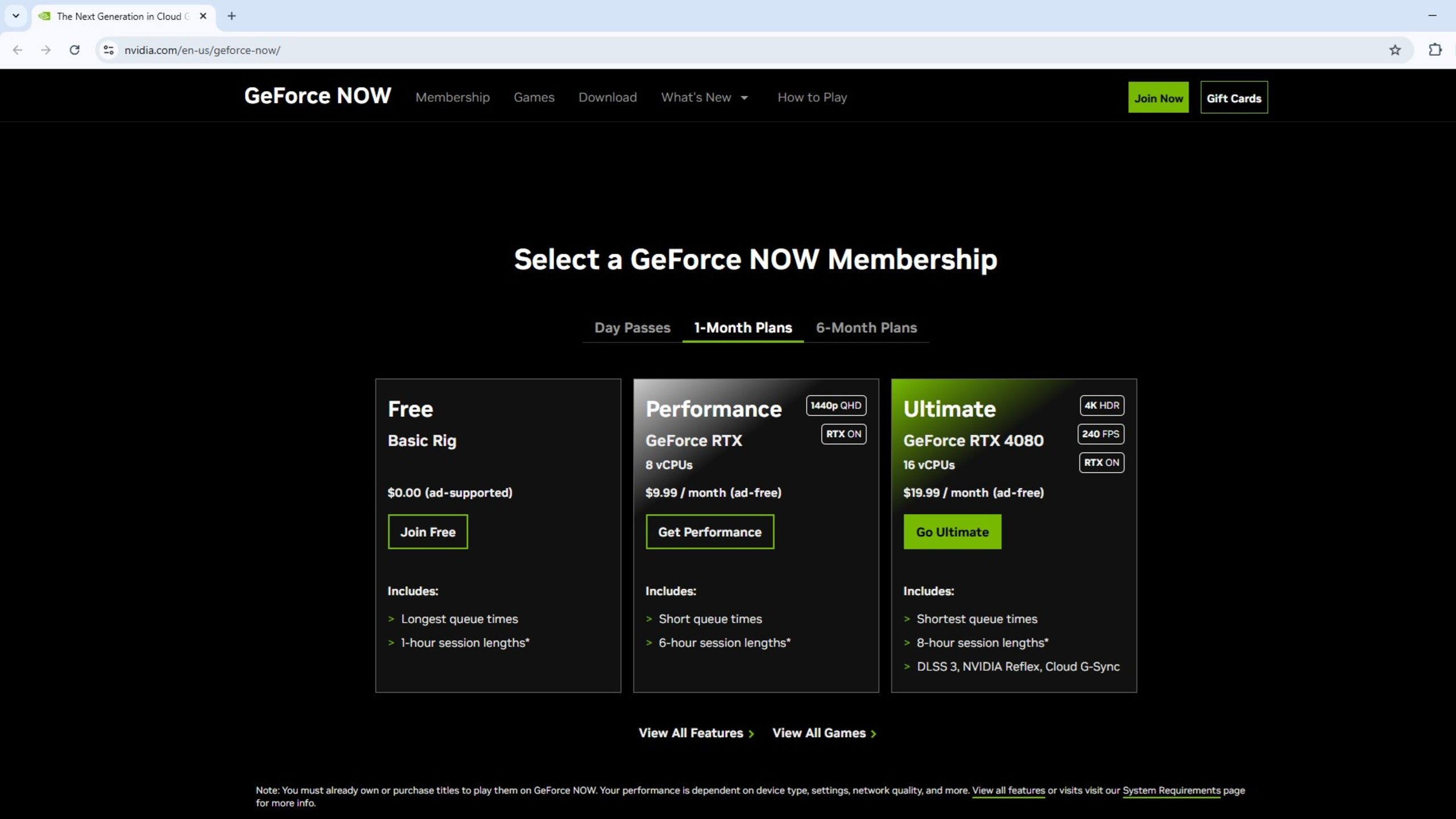 GeForce Now Tiers on Chrome. 