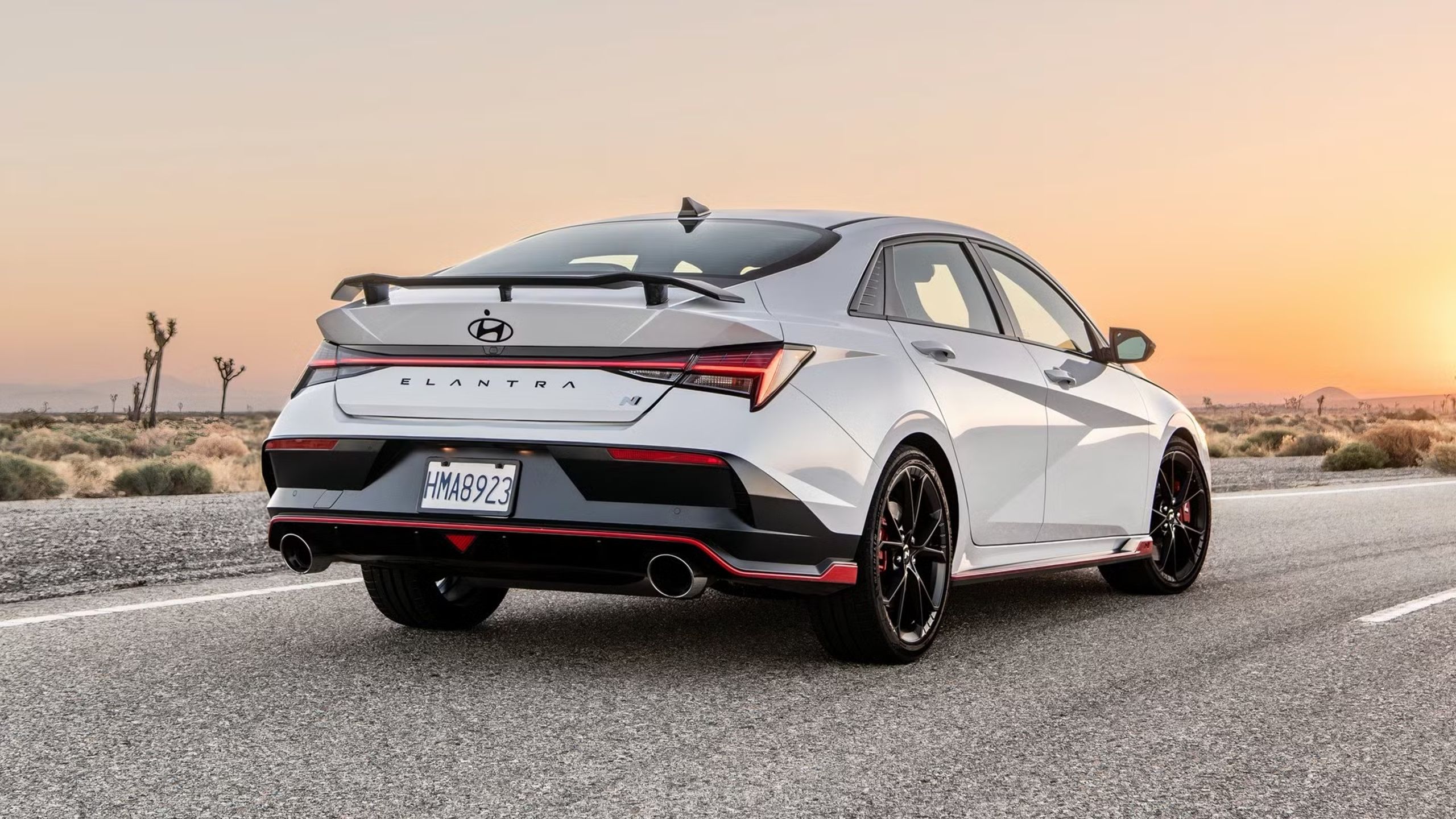 rear view of the 2025 Hyundai Elantra N parked on road 