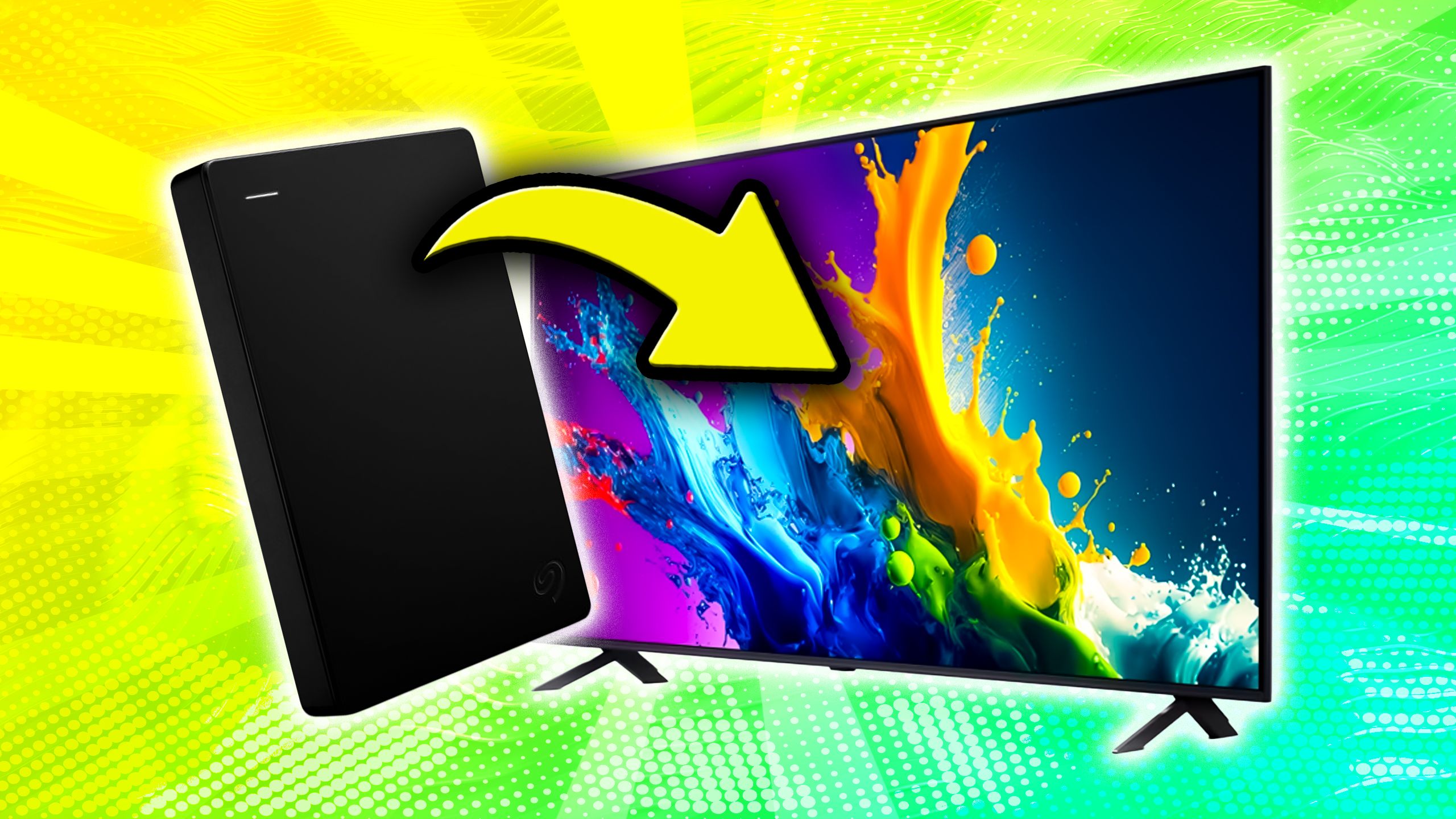 An external drive and a tv.