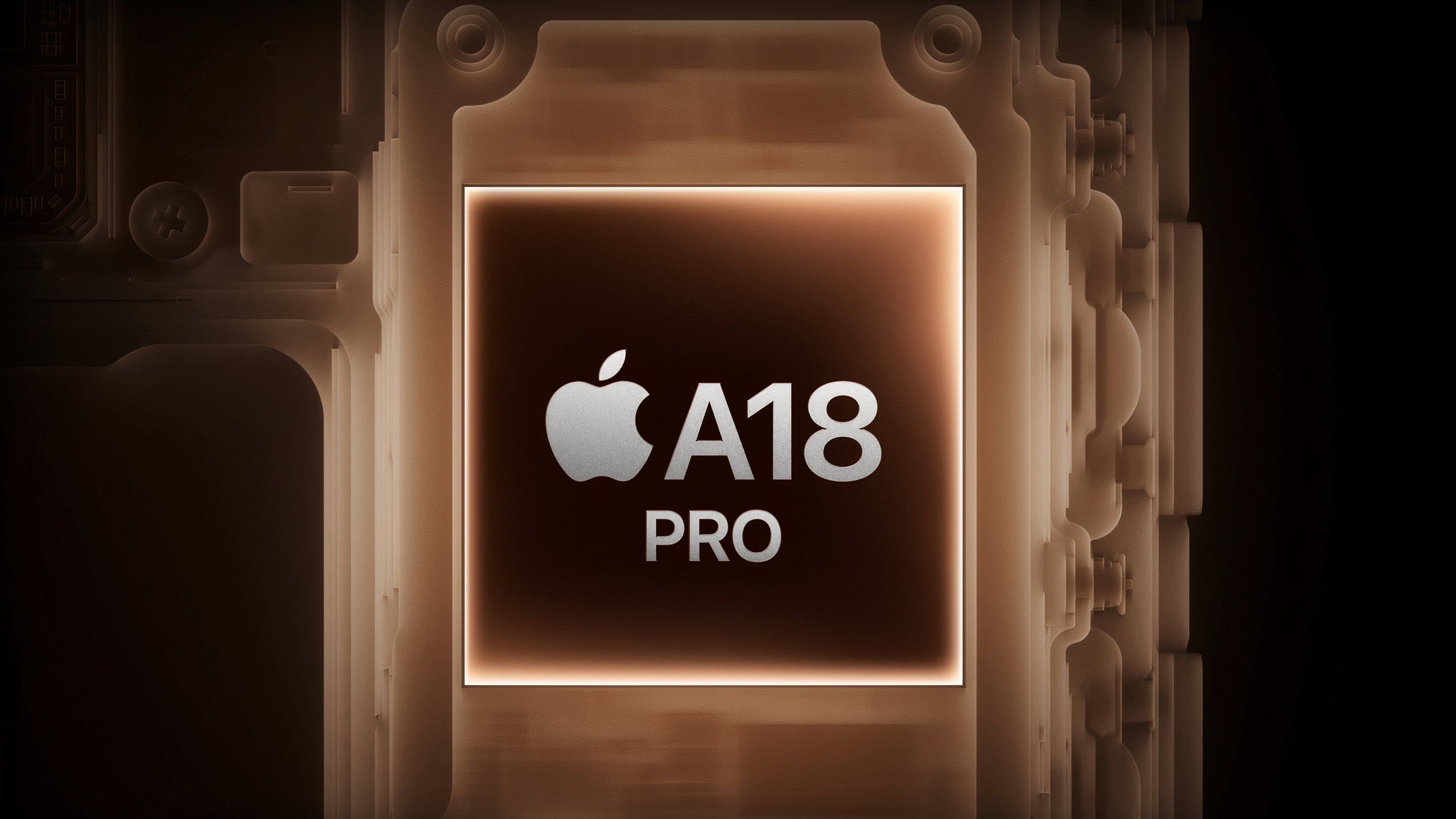 iPhone 16 Pro 내부의 A18 Pro의 시각화.