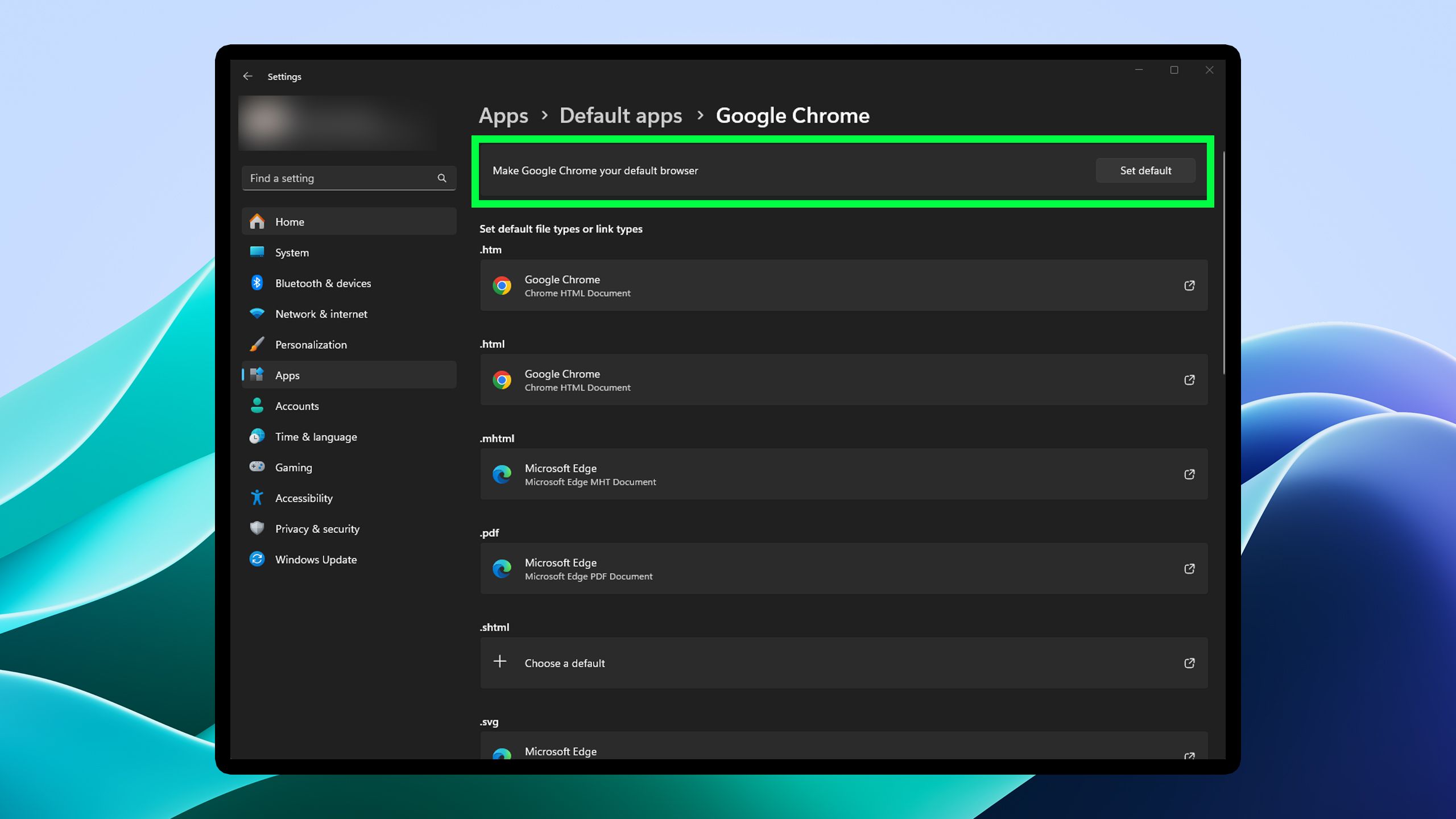 Windows 11 default browser setting.