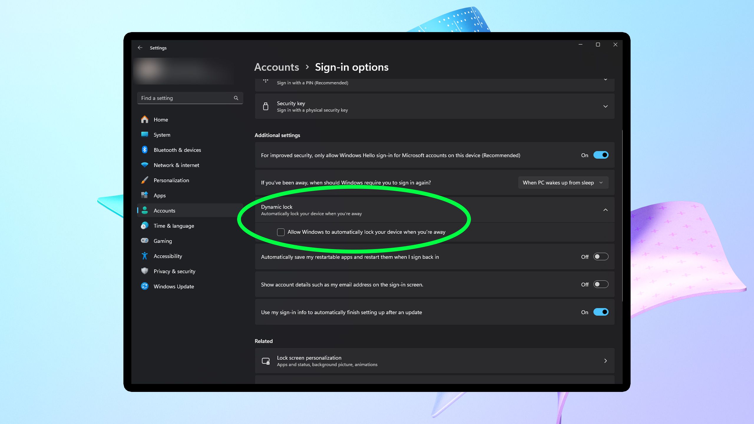 Dynamic Lock Windows 11 tool.