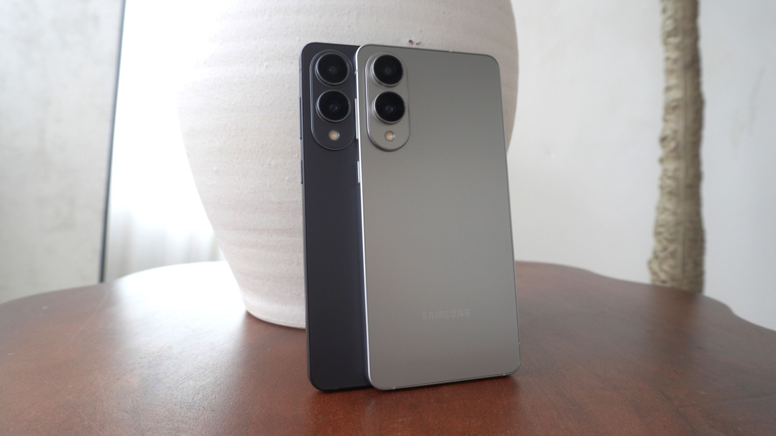 The Galaxy S25 Edge sitting on a table 