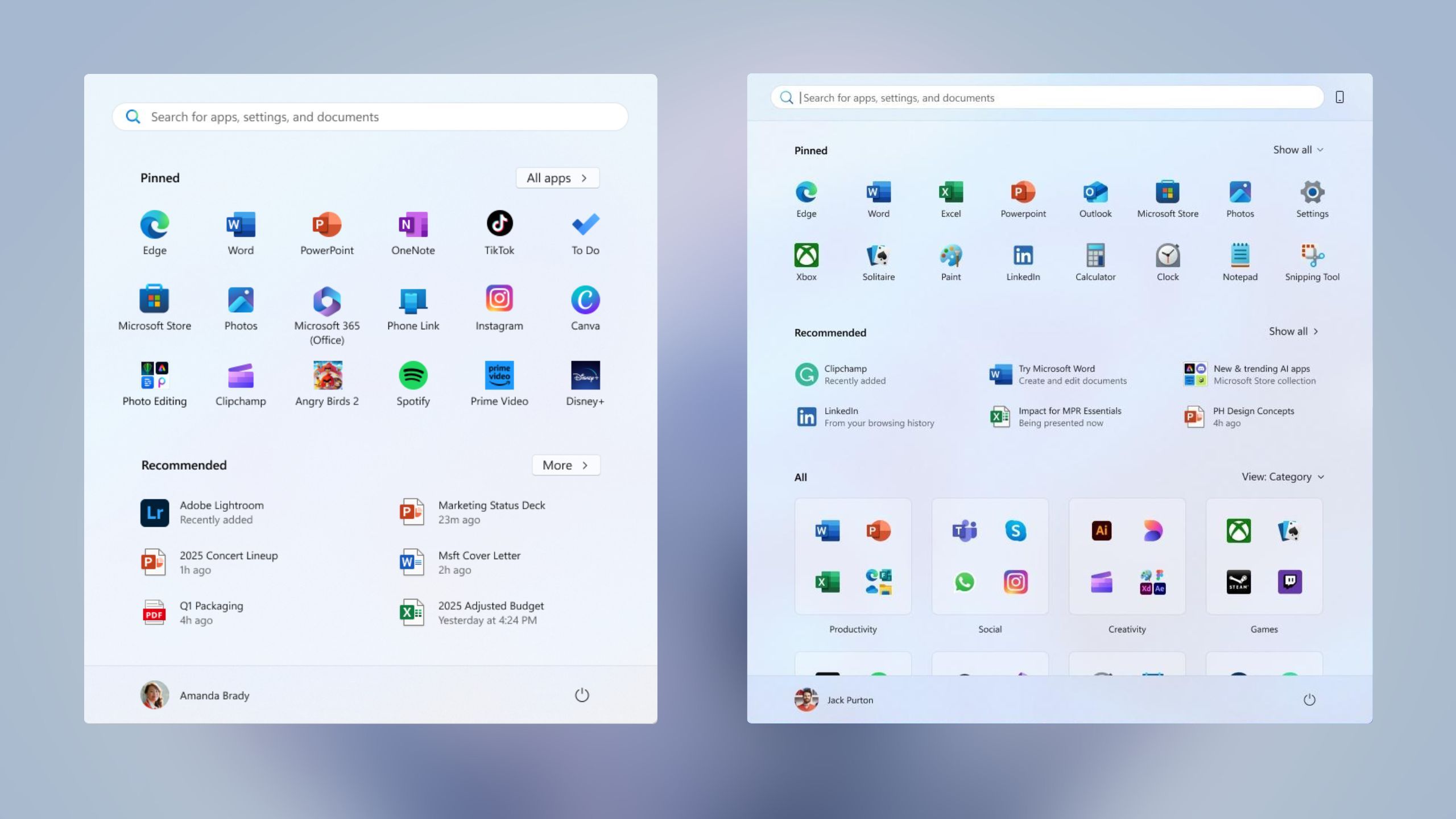 Microsoft Windows 11 Start Menu redesign