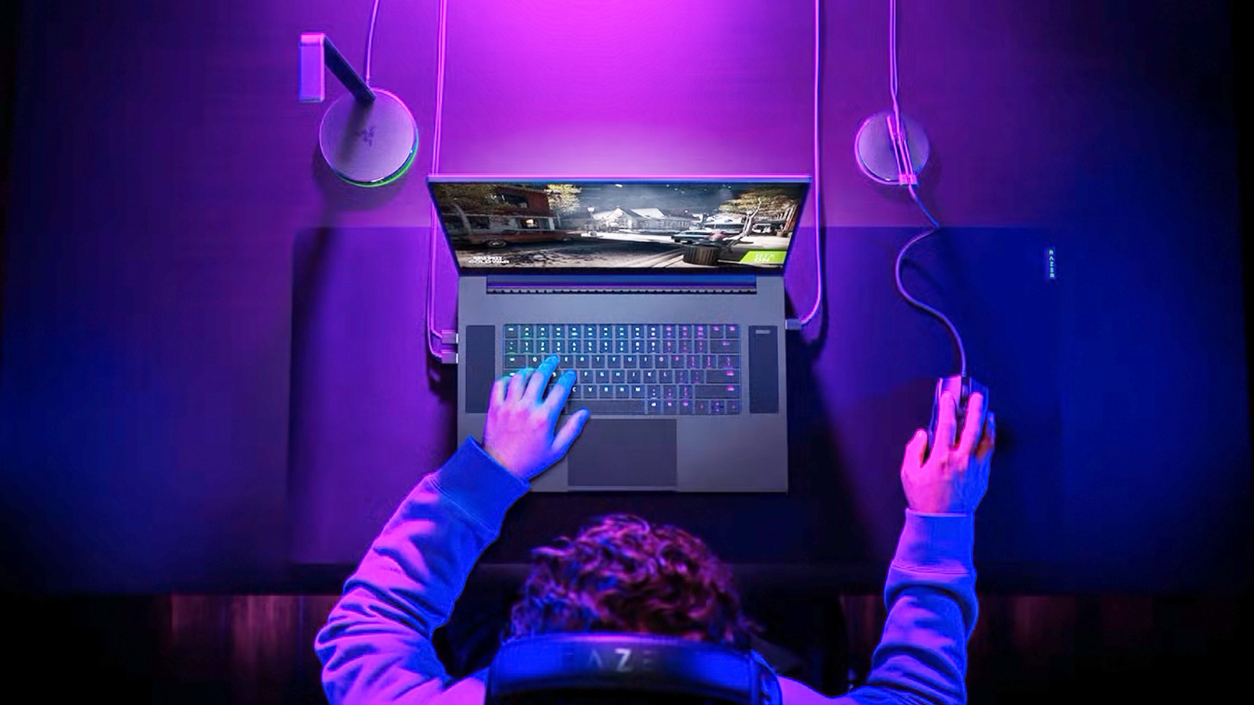 A top-down view of a Razer Blade 17.